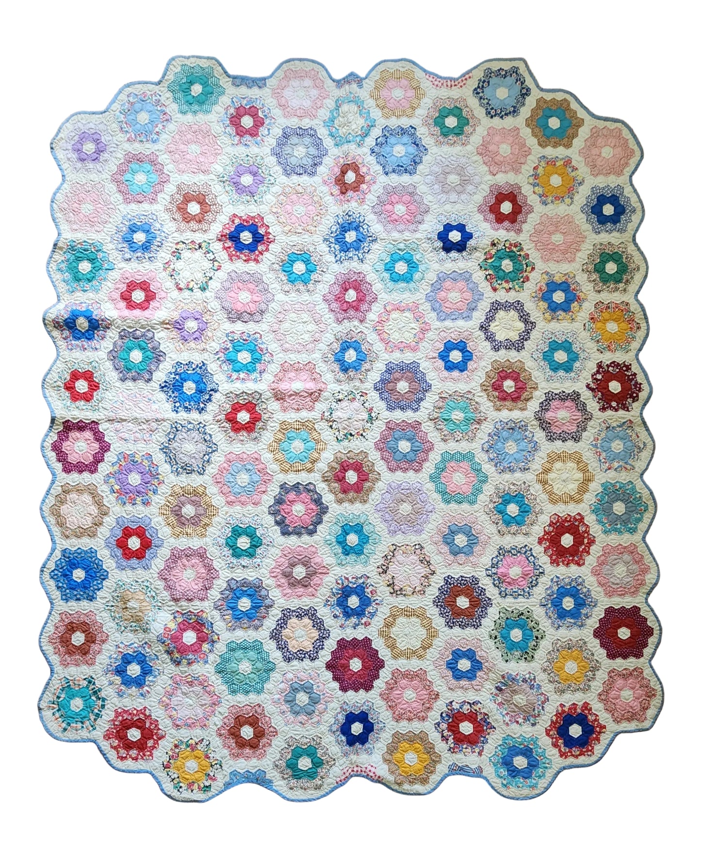 Grandmother's Flower Garden Quilt, dated 1937
