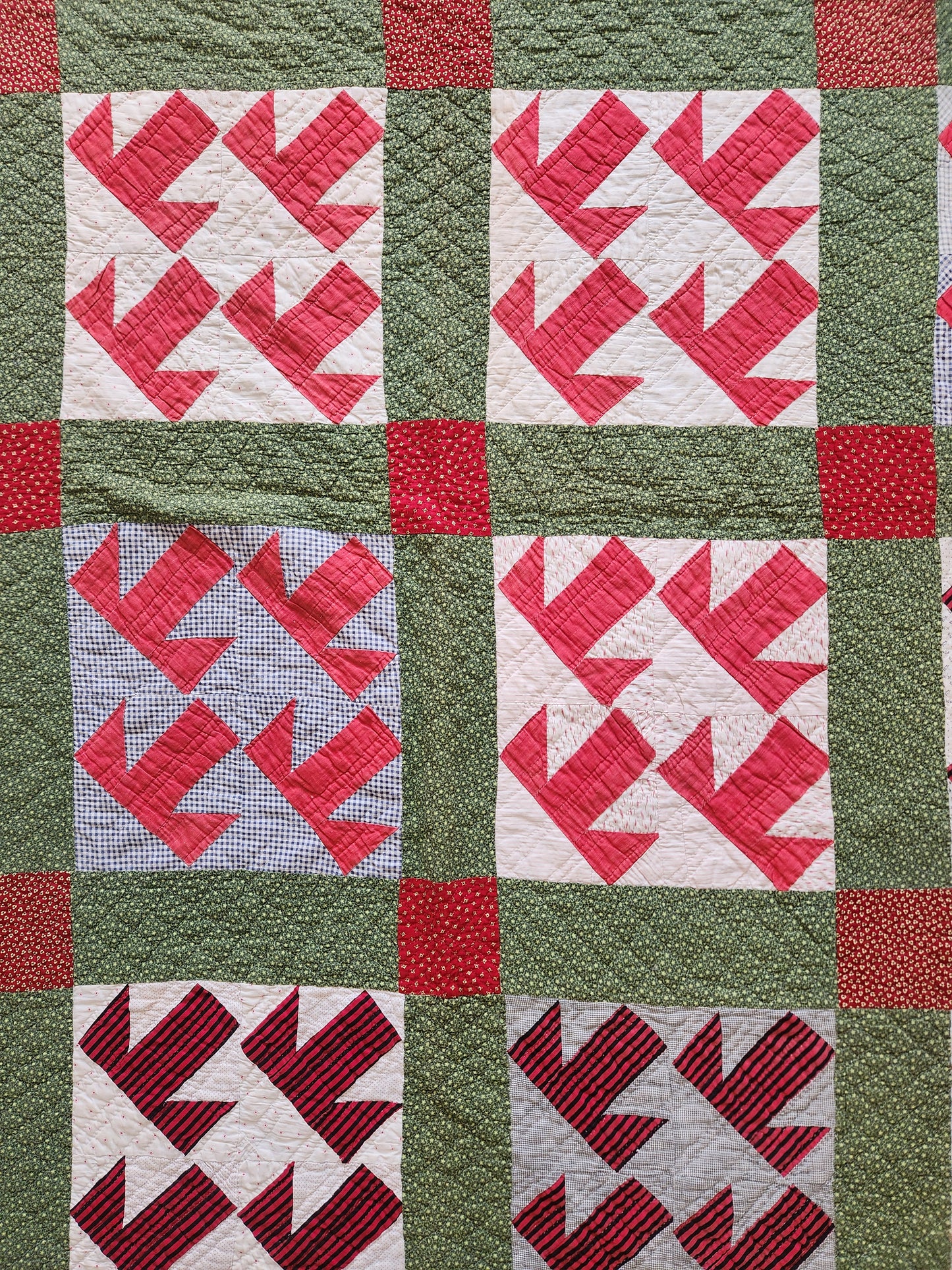 Antique 19th Century Red & Green Capital T Quilt