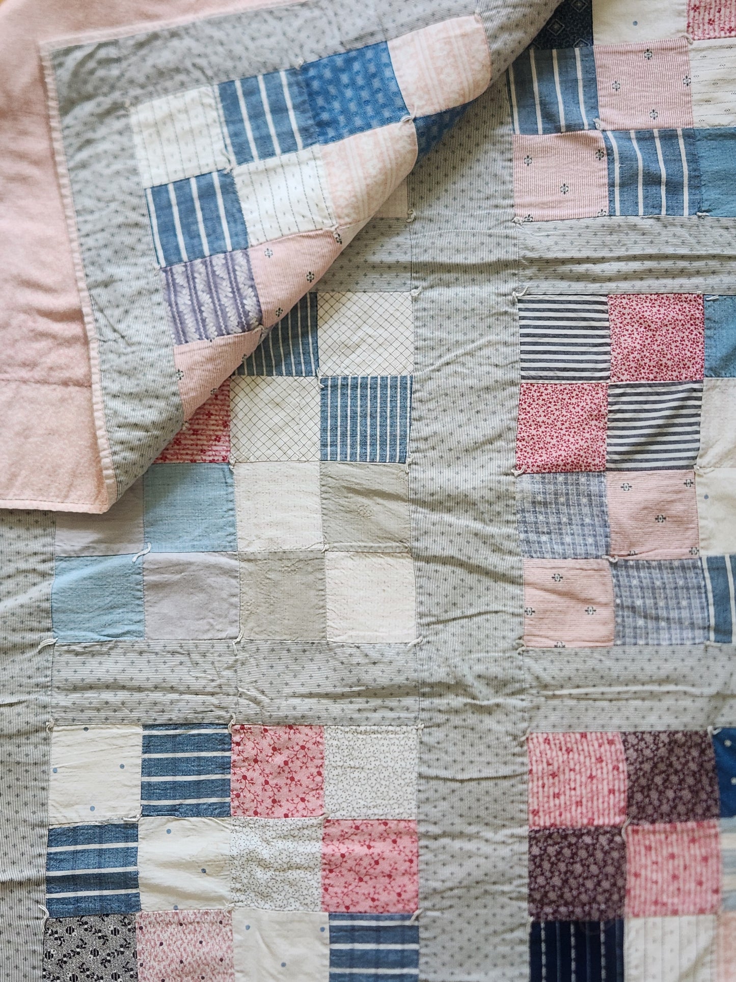 Antique Hand Tied 16 Patch Crib Quilt
