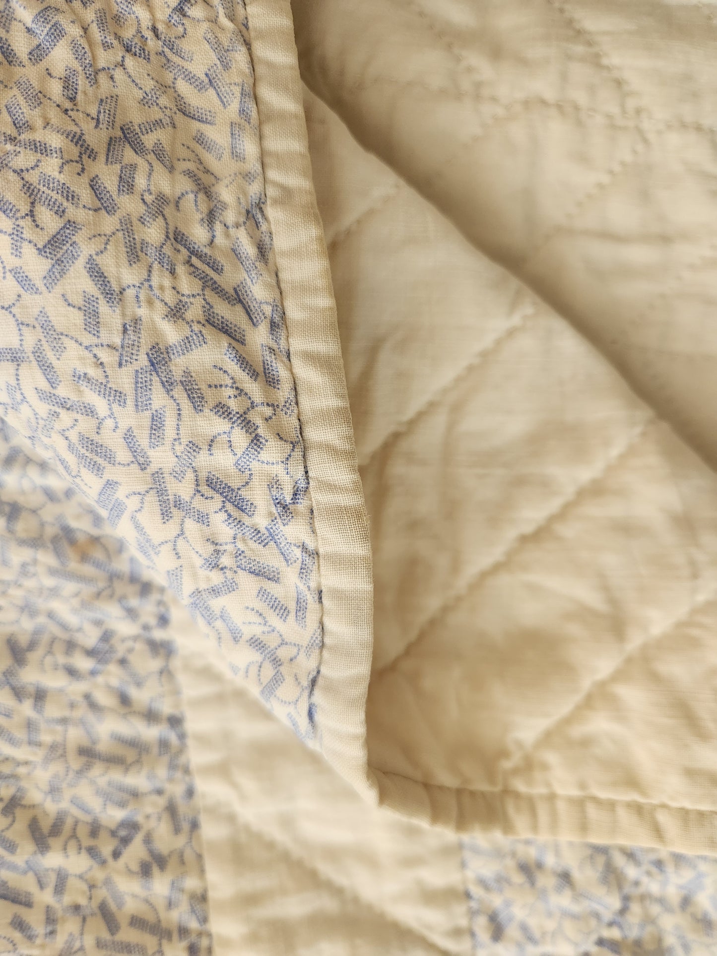 Blue and White Monogrammed Antique Quilt