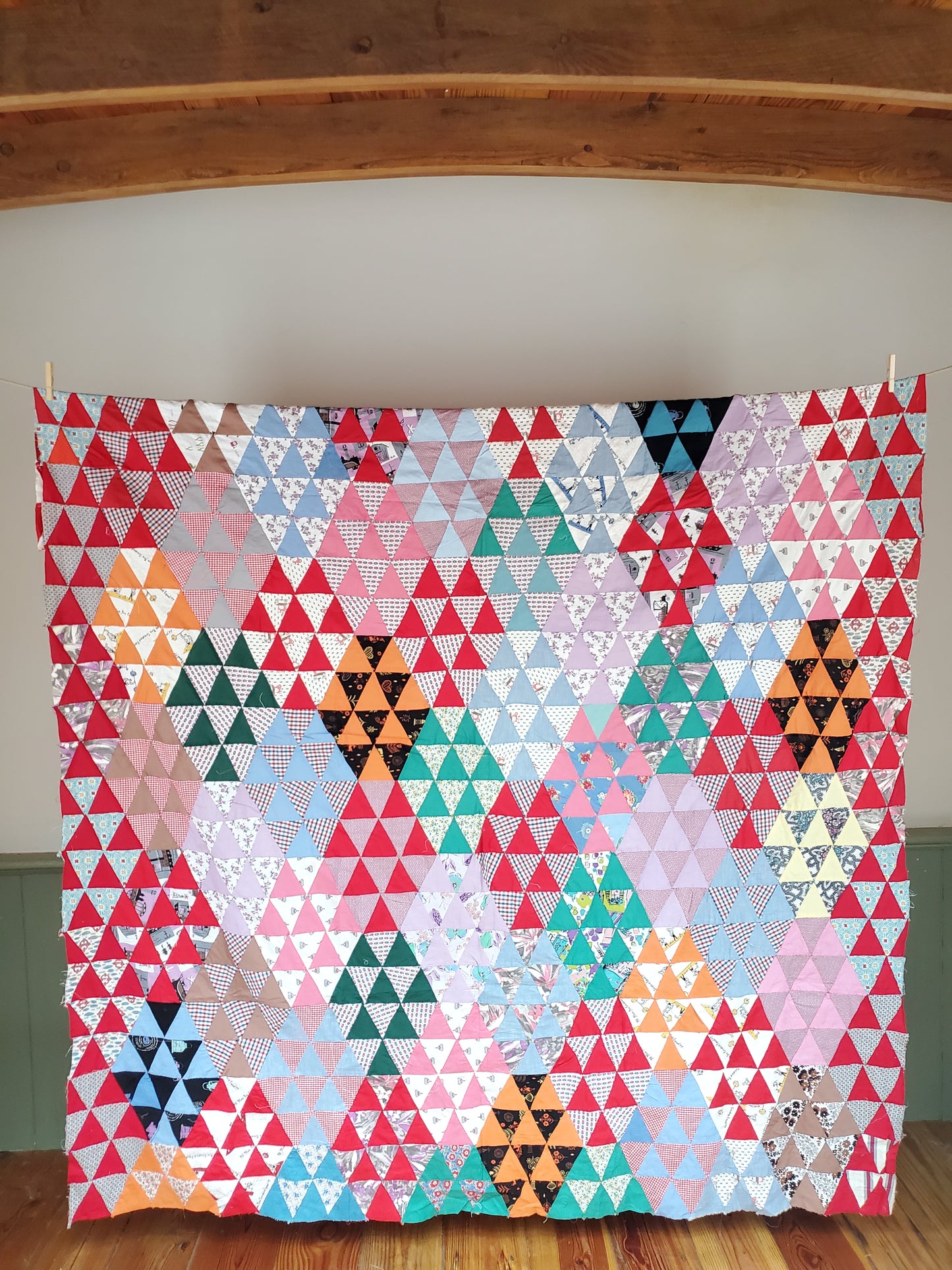 Vintage Half Triangle Feed Sack Quilt, ca 1950