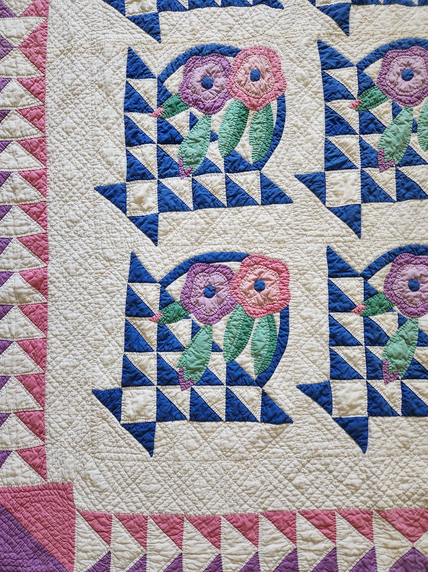 Rose Basket Quilt with Flying Geese Border c1940