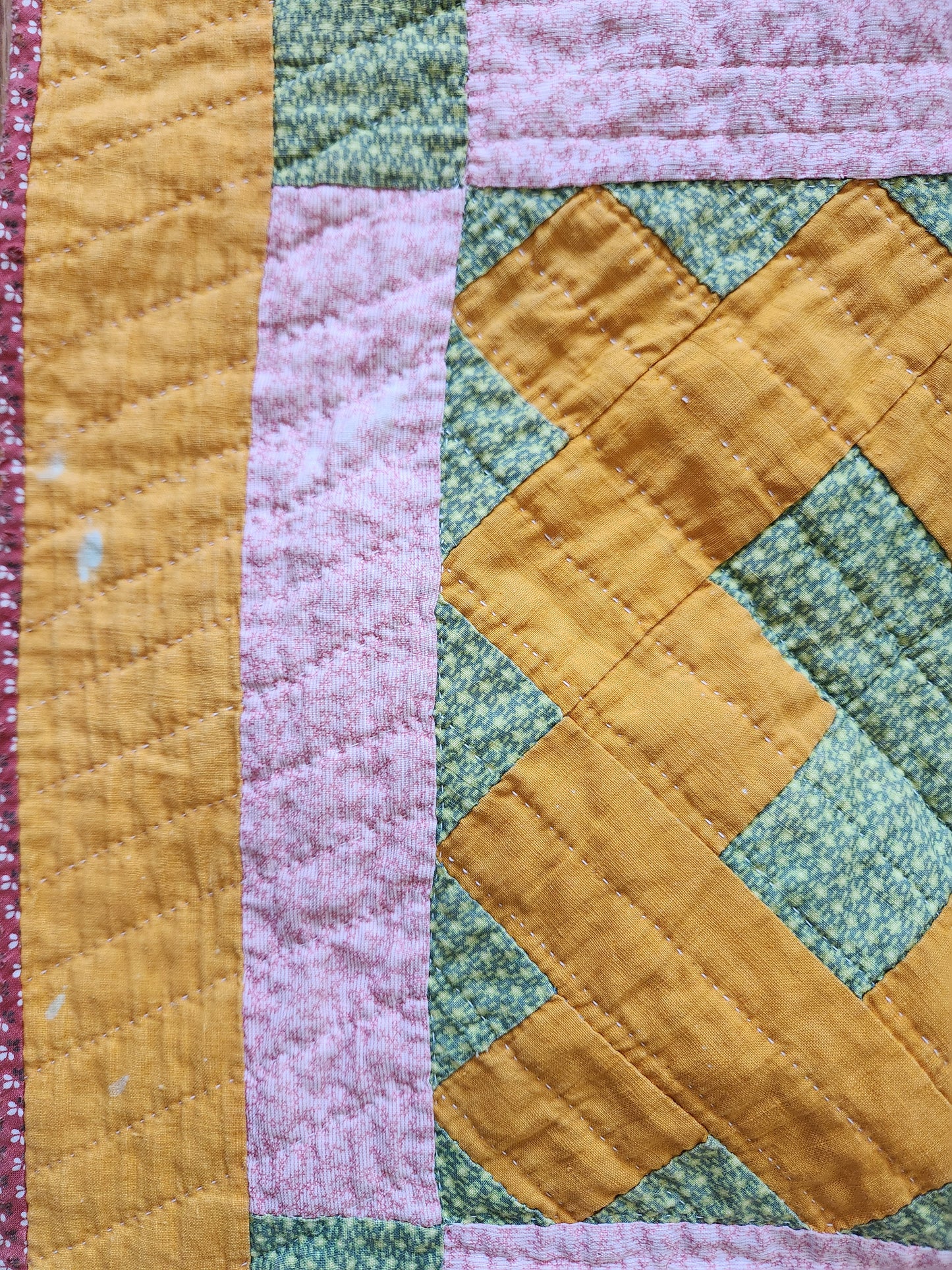 19th Century Pink, Chrome Orange, & Green Chimney Sweep Quilt
