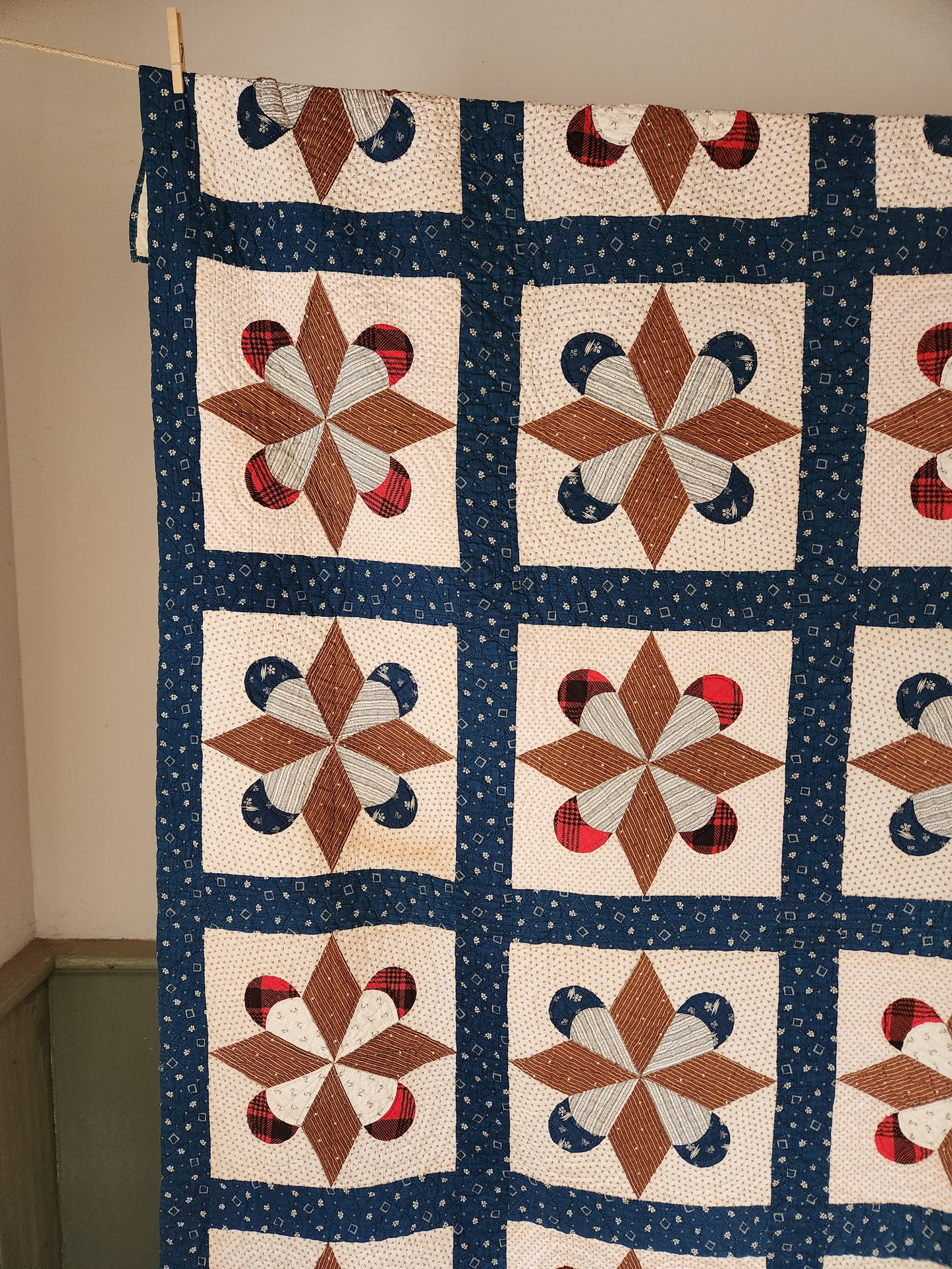 Antique Indigo & White Patchwork Crown Quilt c1890