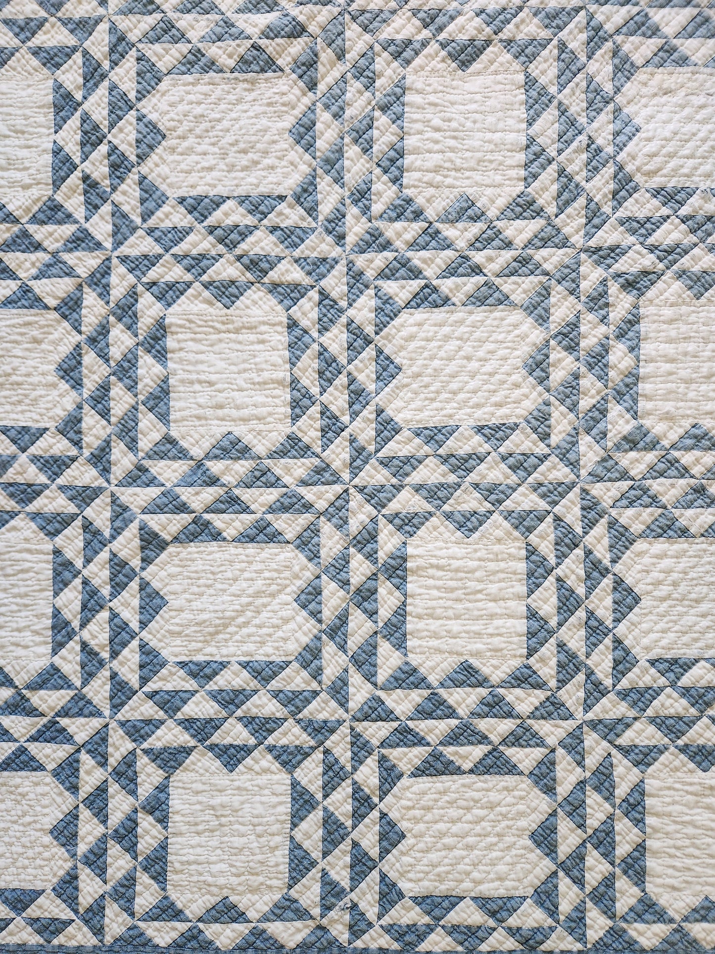 Antique Blue & White Ocean Waves Quilt c1900
