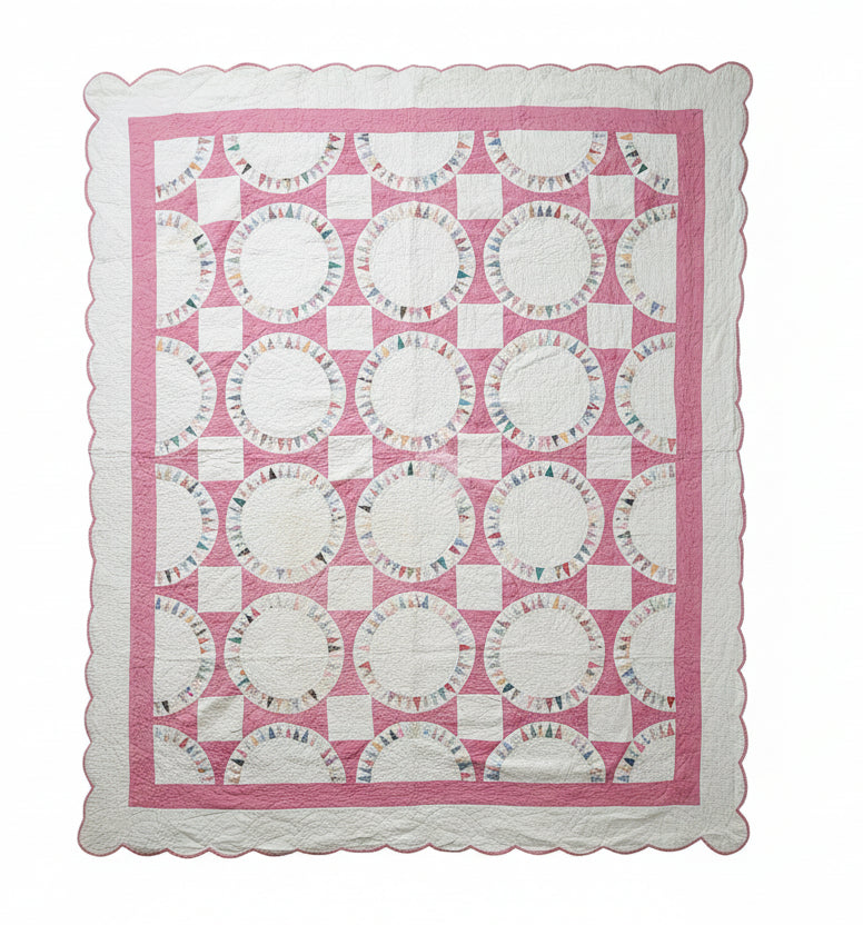 Vintage Pink & White Sunflower Quilt c1930