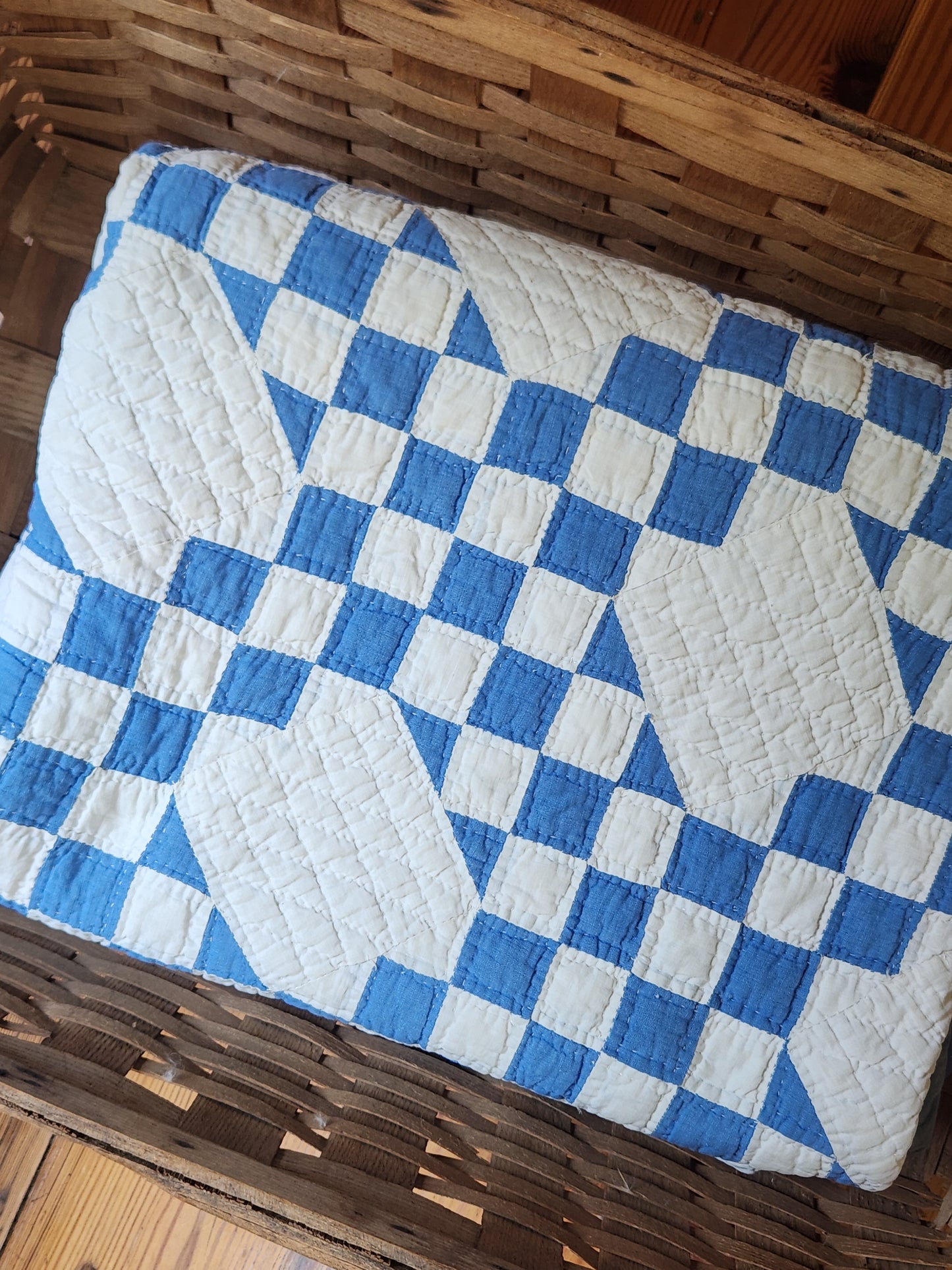 Antique Blue & White Triple Irish Chain Quilt