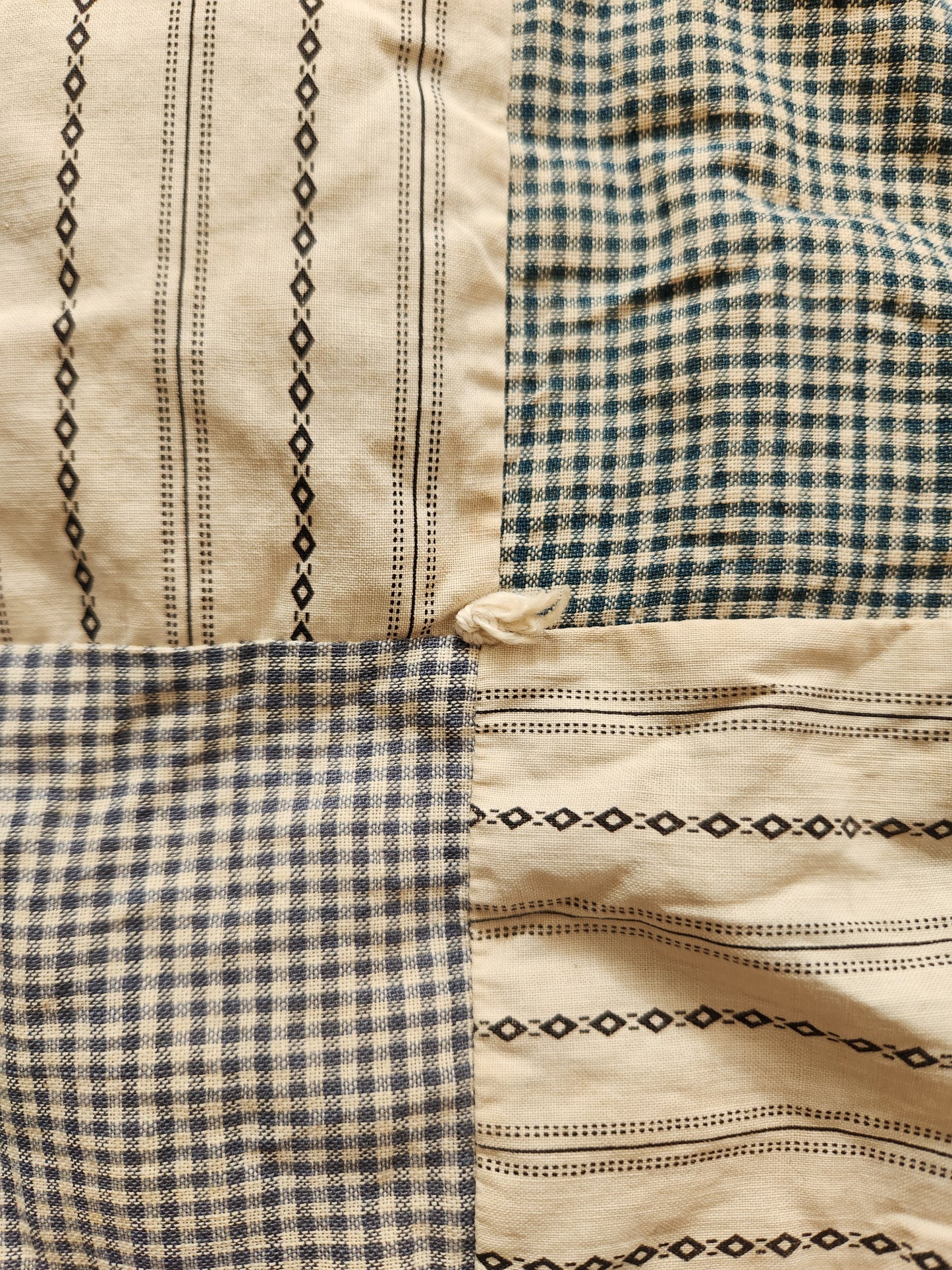 Vintage Four Patch Hand Tied Comforter Quilt c1930