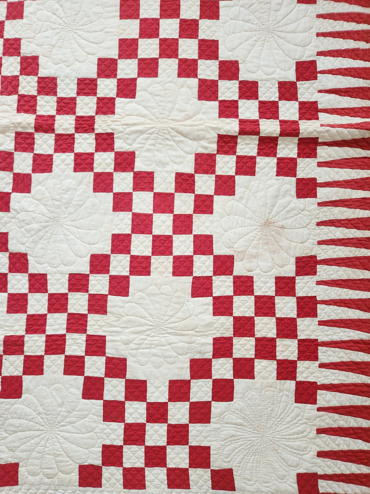 Red & White Antique Double Irish Chain Quilt c1900