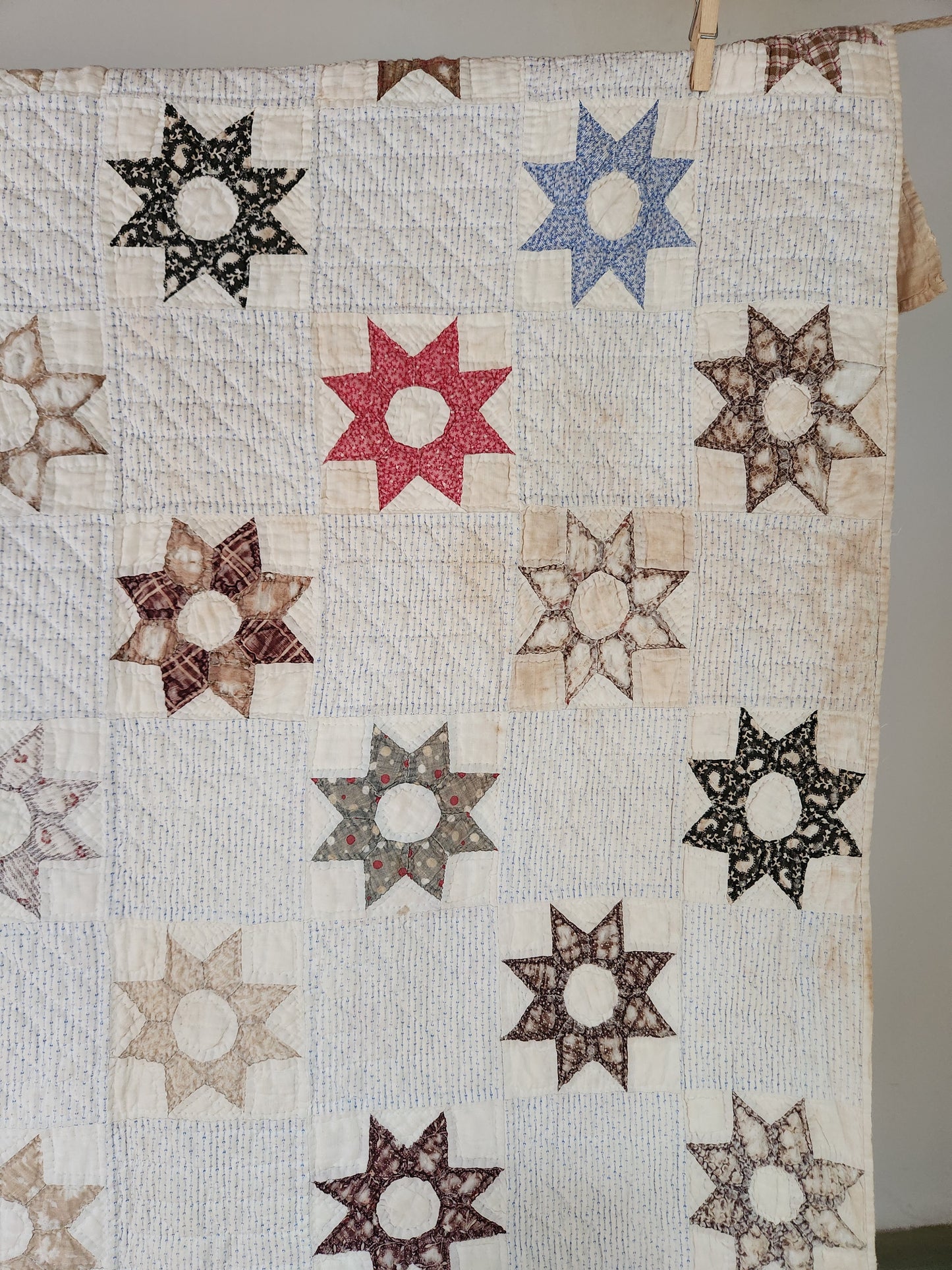 Well-Loved Antique Star Quilt c1900