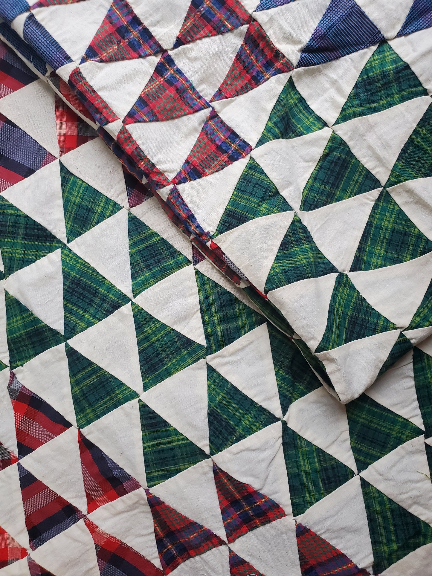 Vintage Plaid Triangle Quilt Top