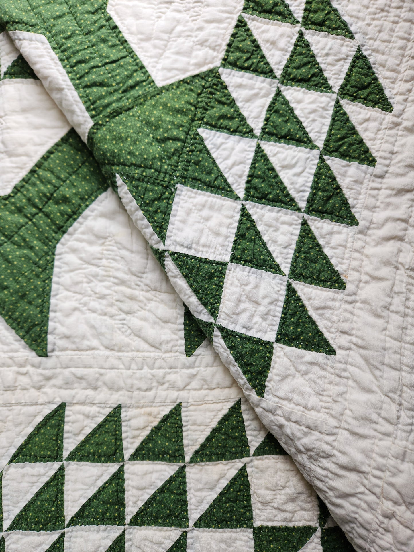 Antique Green and White Tree of Life Quilt