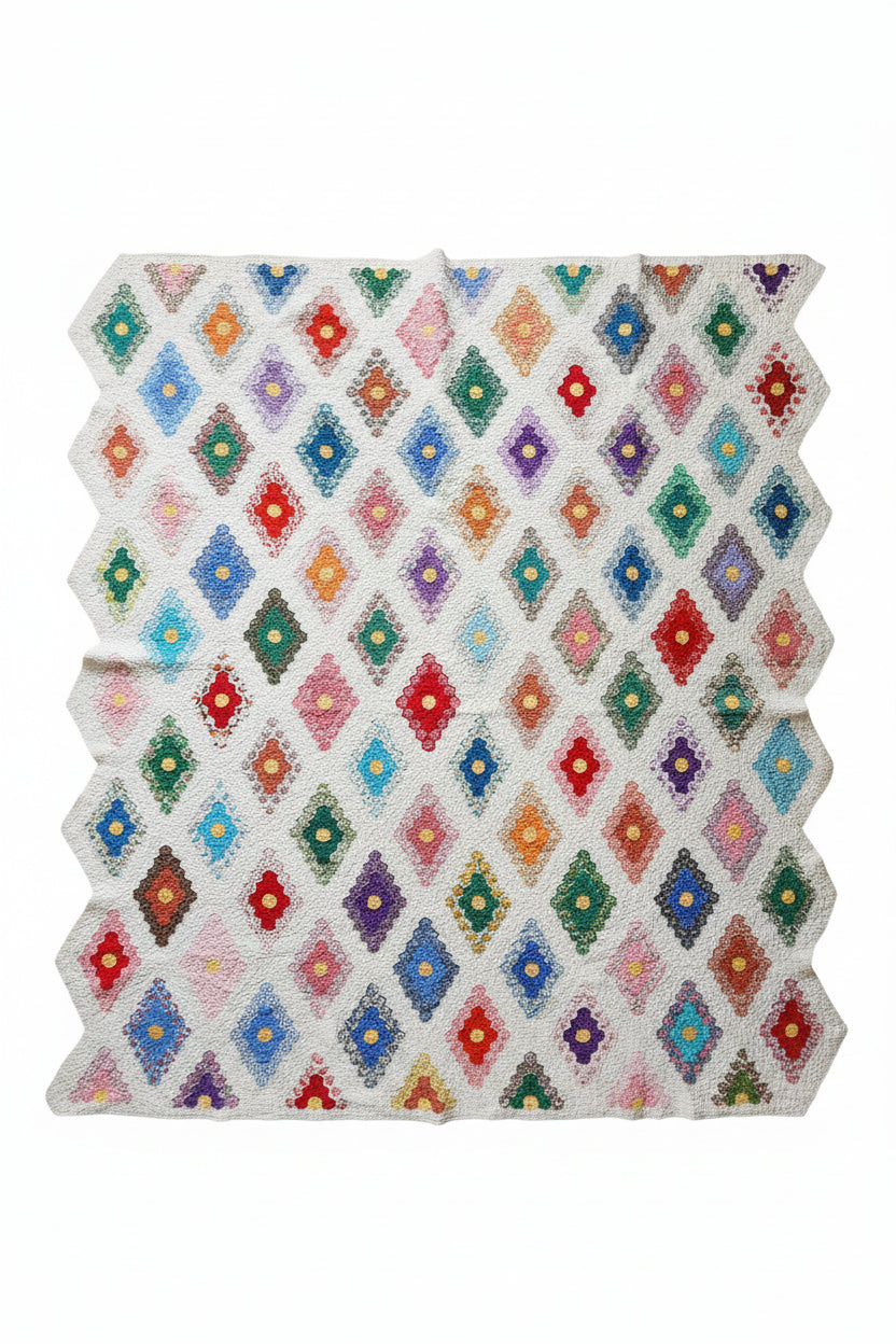 Vintage Hexagon Flower Quilt c1950