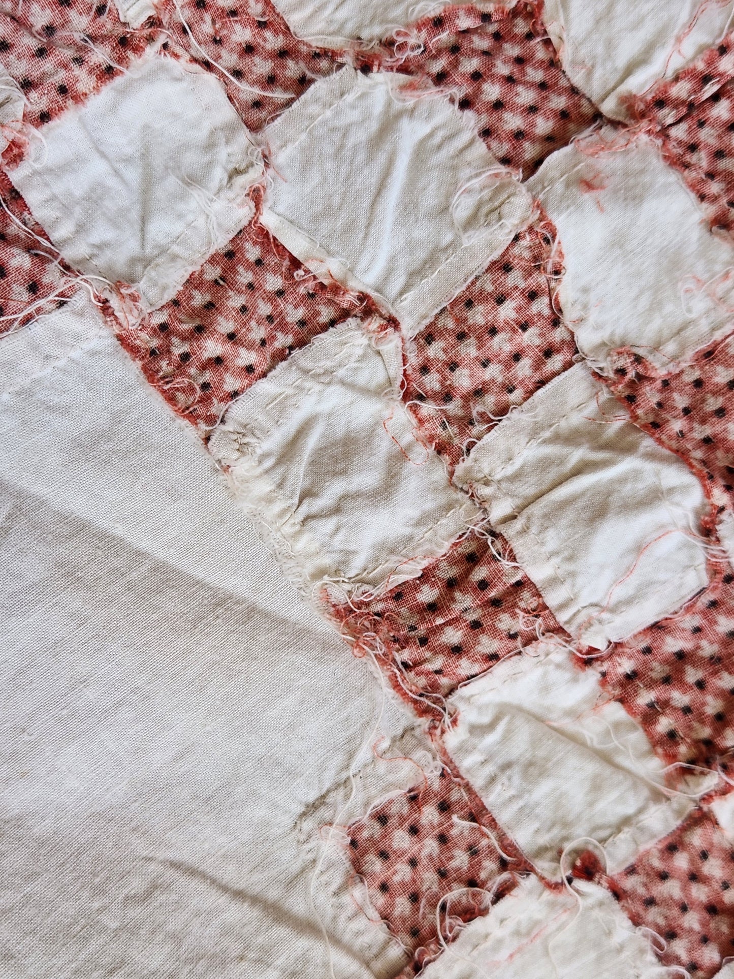 Antique Red & White Triple Irish Chain Quilt Top