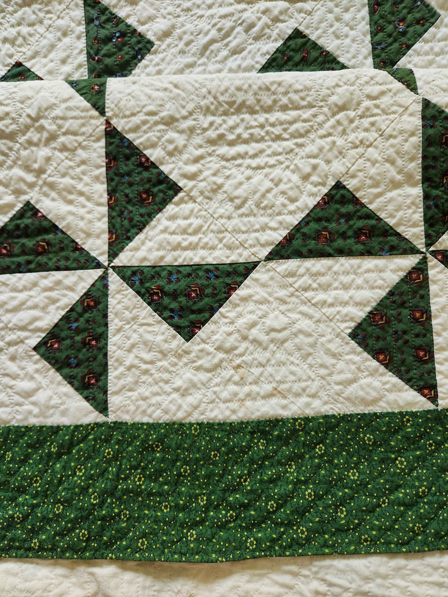 Antique Green & White Pinwheel Quilt c1840