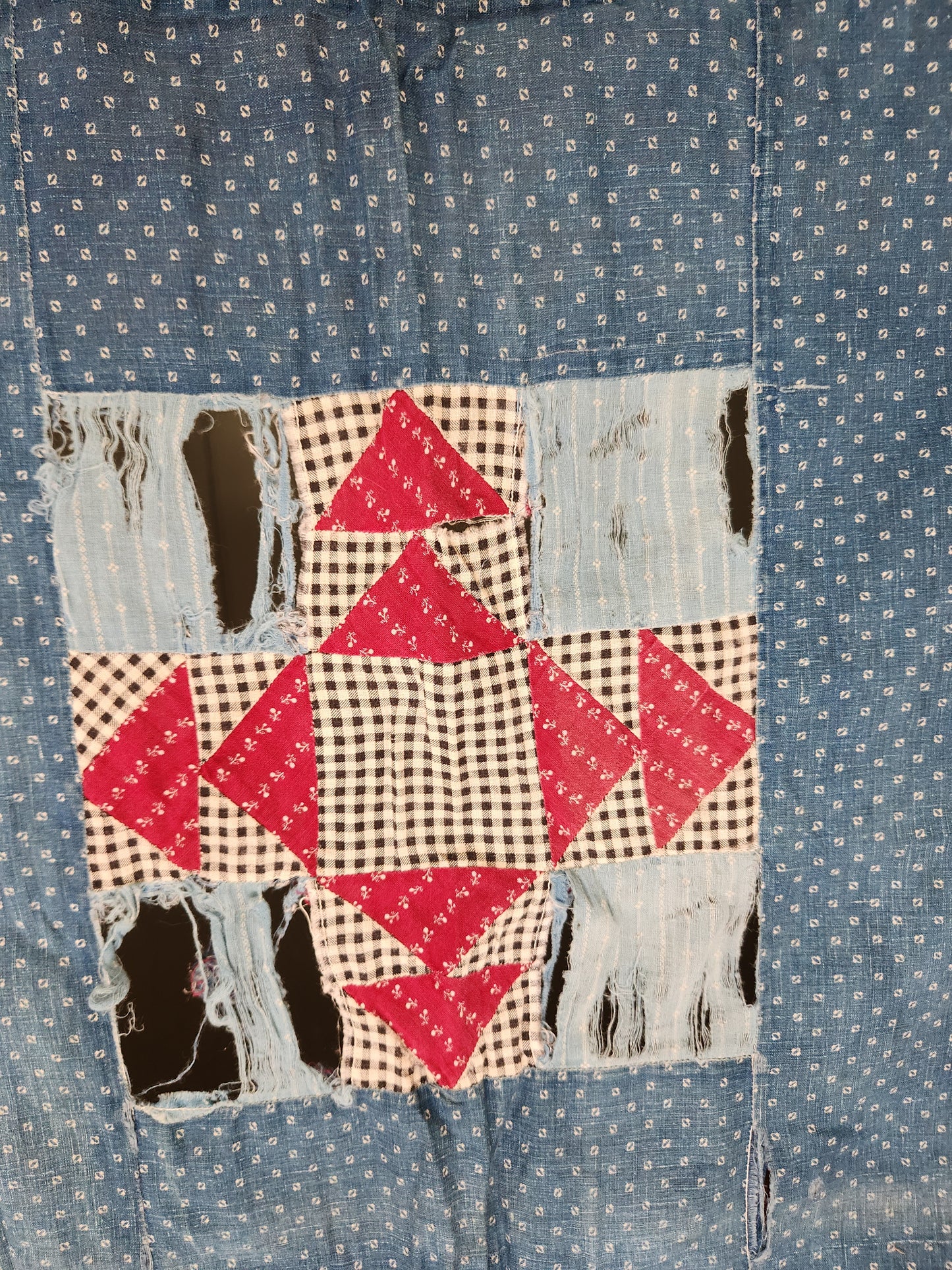 Antique Indigo Patchwork Quilt Top c1900
