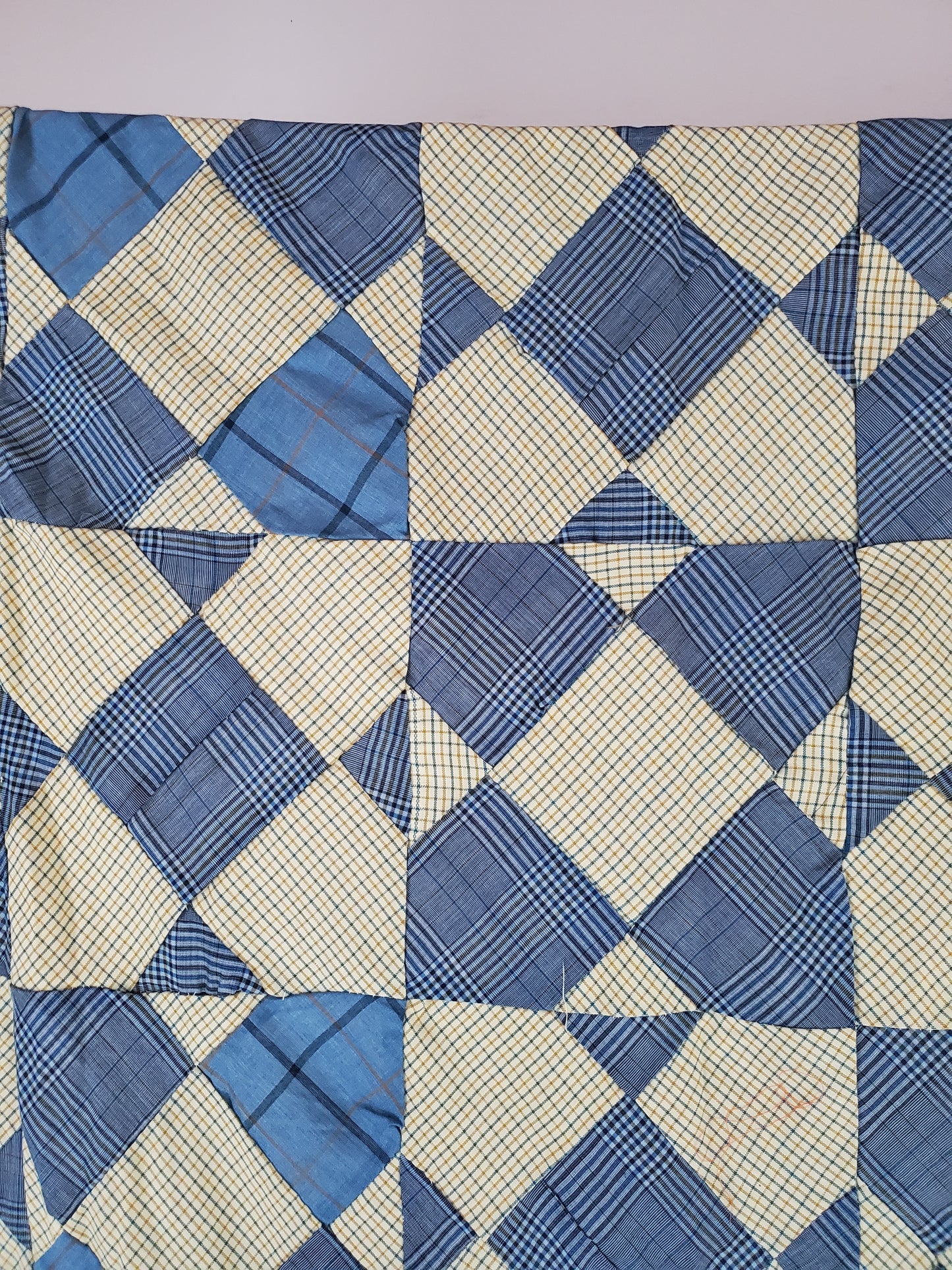 Vintage Blue & Lime Shirting Quilt Top