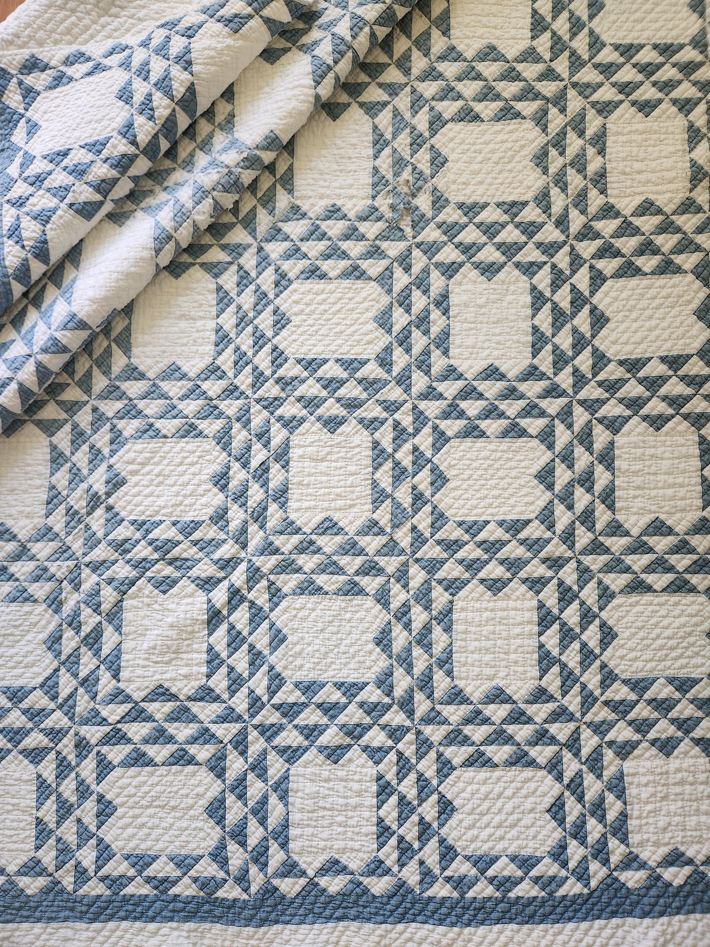 Antique Blue & White Ocean Waves Quilt c1900