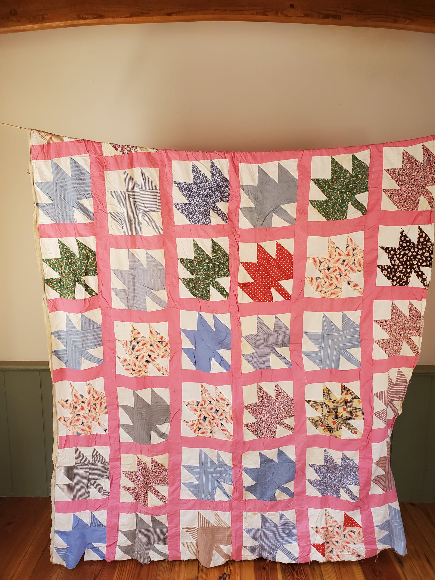 Vintage Maple Leaf Quilt Top, ca 1950