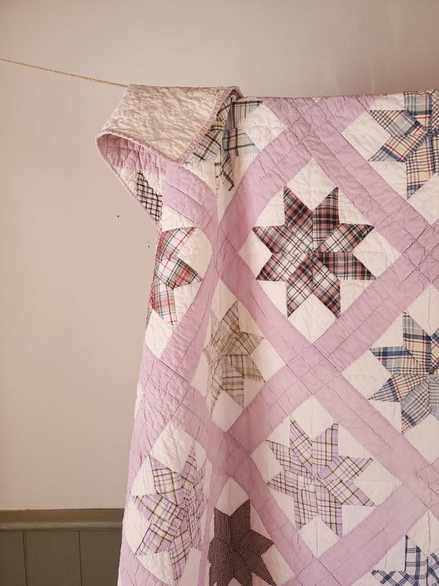 Vintage Lilac Feed Sack & Shirting Quilt, ca 1930