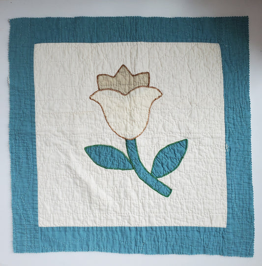 Quilt Remnant Tulip Block Vintage Quilt Block Hand Appliqued