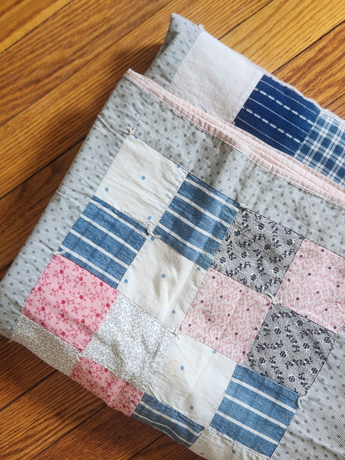 Antique Hand Tied 16 Patch Crib Quilt