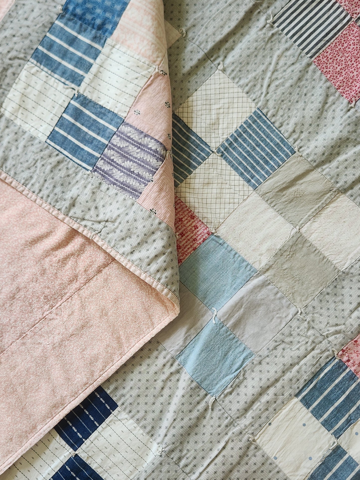 Antique Hand Tied 16 Patch Crib Quilt