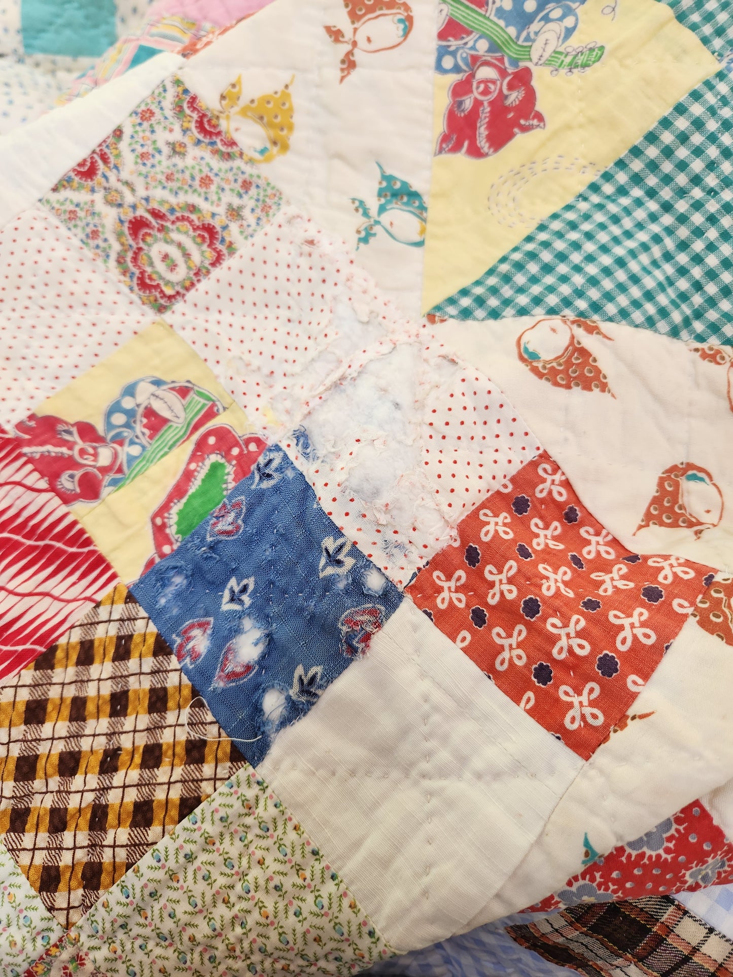 Unique Vintage Patchwork Quilt with Ruffles c1940