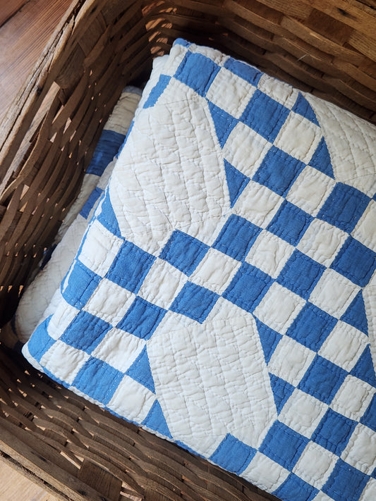 Antique Blue & White Triple Irish Chain Quilt