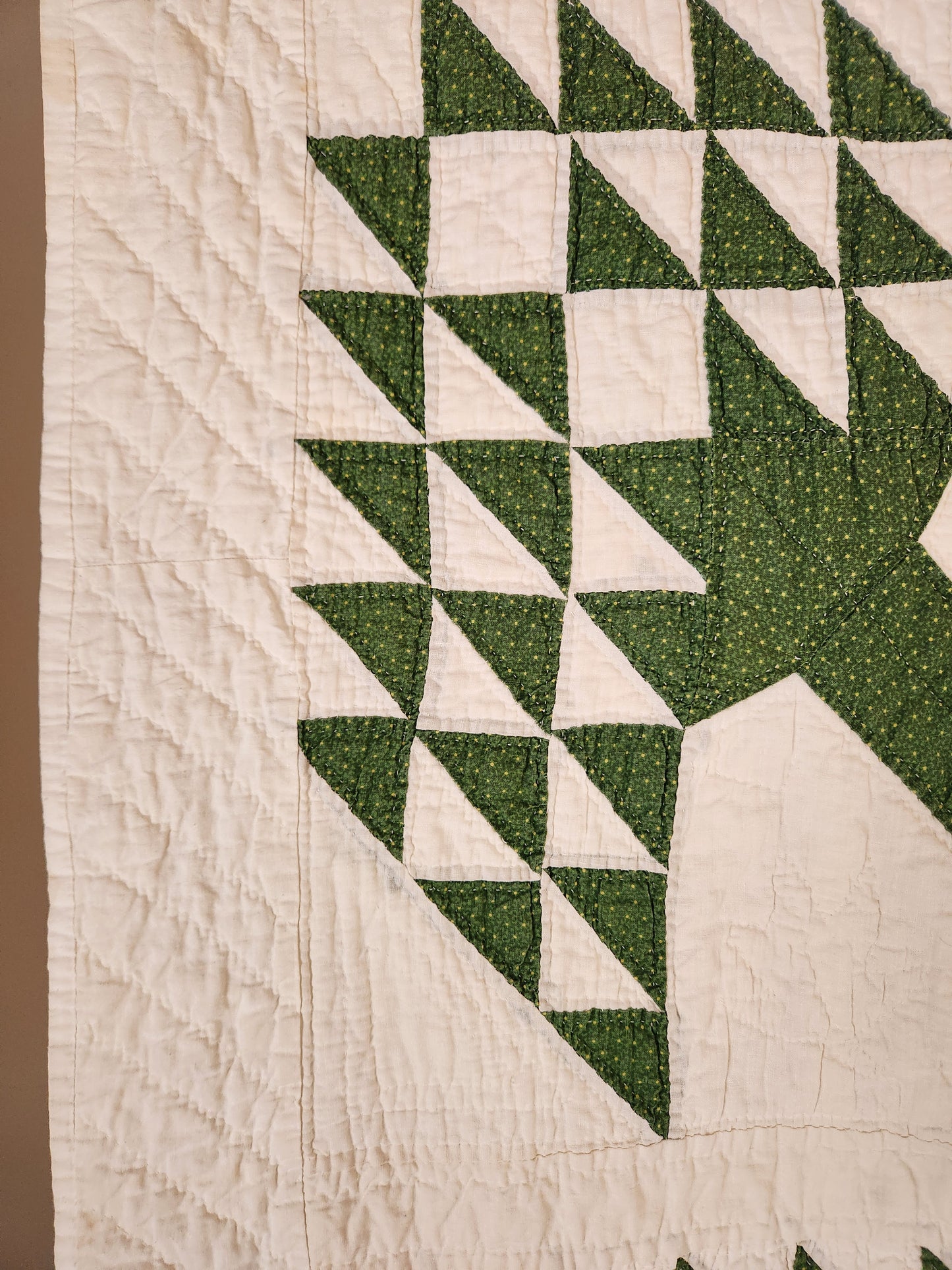 Antique Green and White Tree of Life Quilt