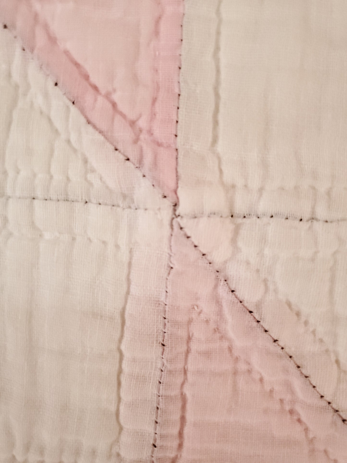 Pink and White Jacob's Ladder Vintage Quilt, ca 1950