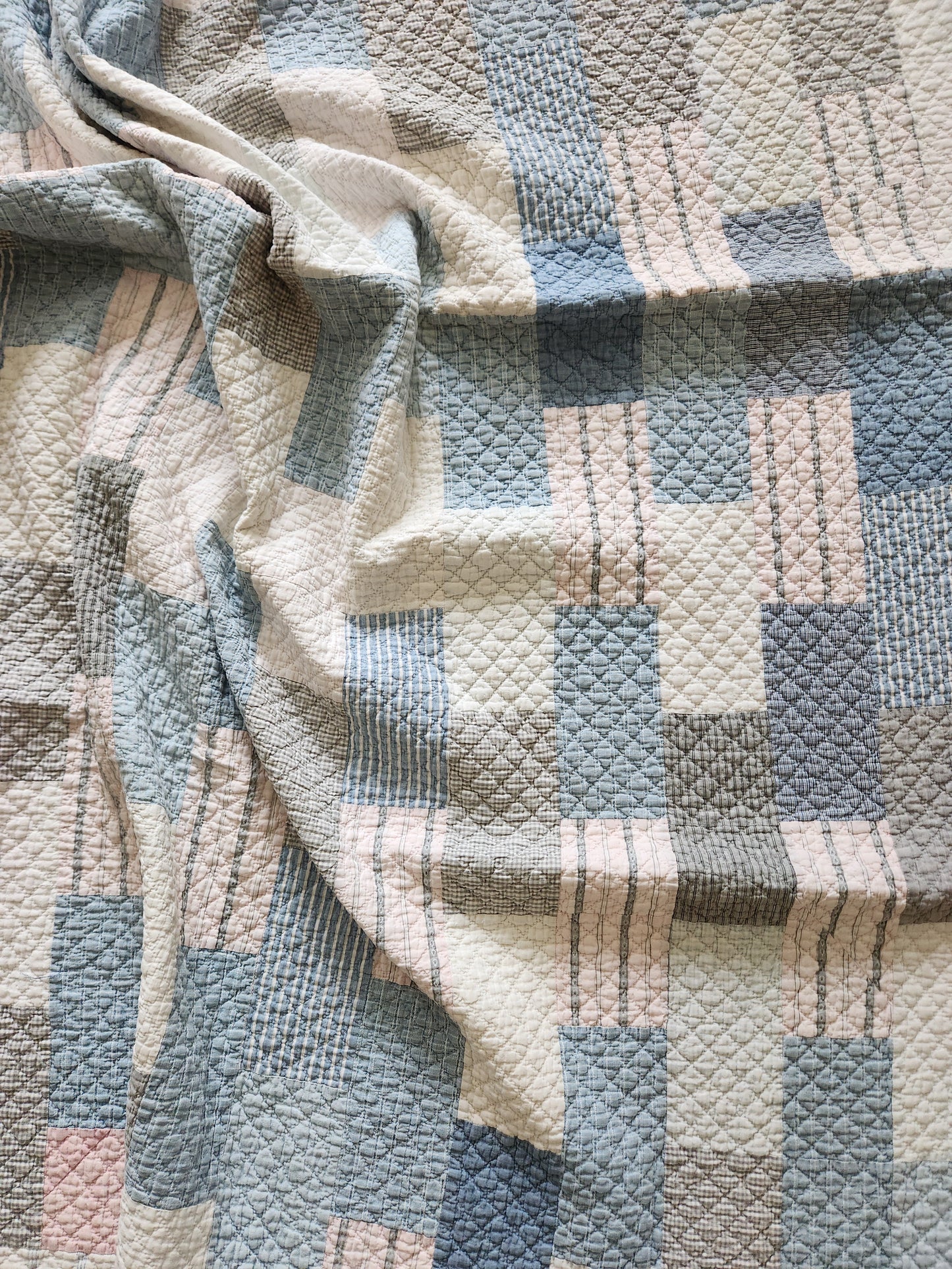 Antique Brickwork Shirting Quilt c1920