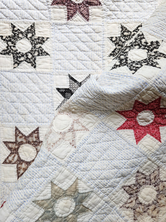 Well-Loved Antique Star Quilt c1900