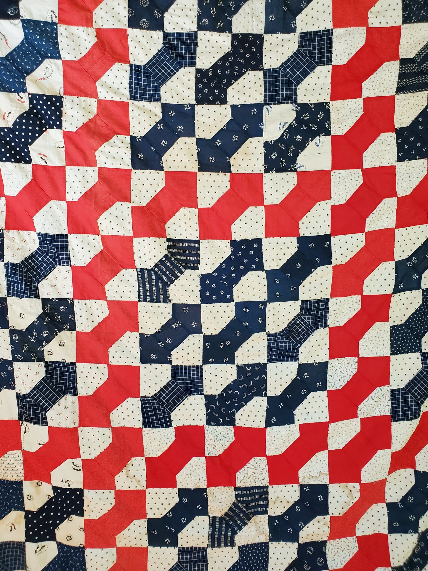 Antique Red White & Blue Quilt Top, ca 1900