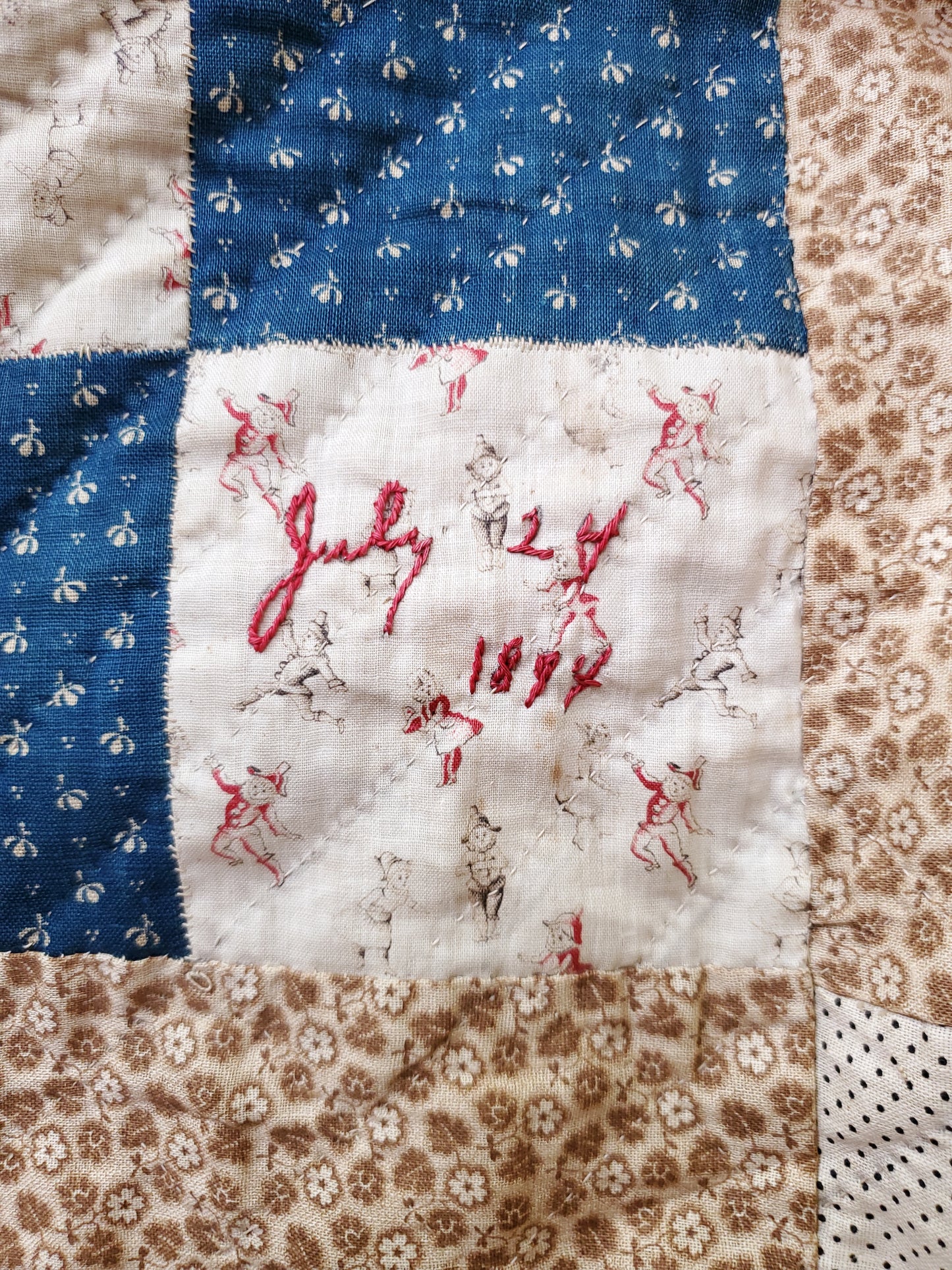 Antique Four Patch Inscribed Dated Quilt, 1894