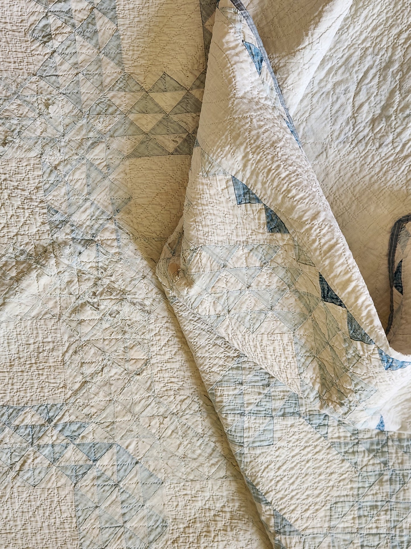 Well-Loved Antique Ocean Waves Quilt c1900