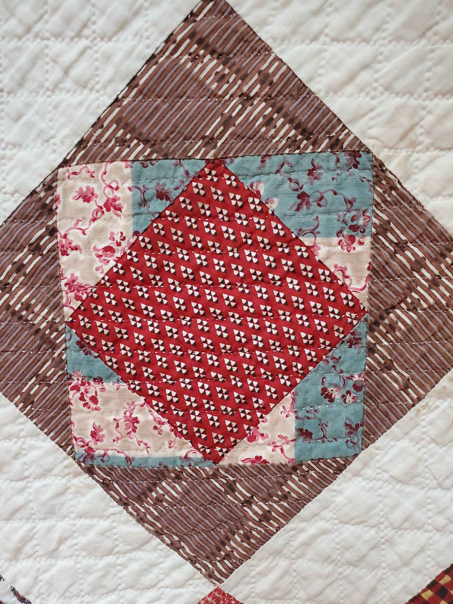 19th Century Square in a Square Antique Quilt