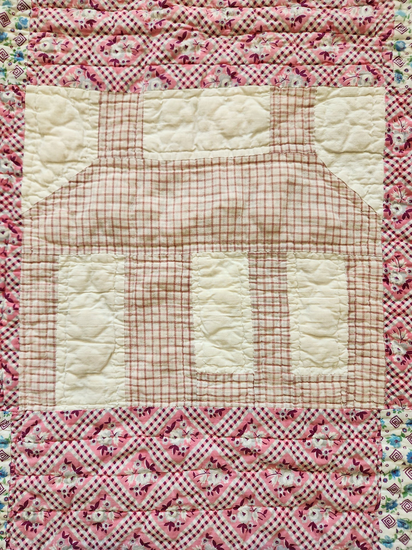 1930’s Feed Sack Log Cabin/School House Quilt