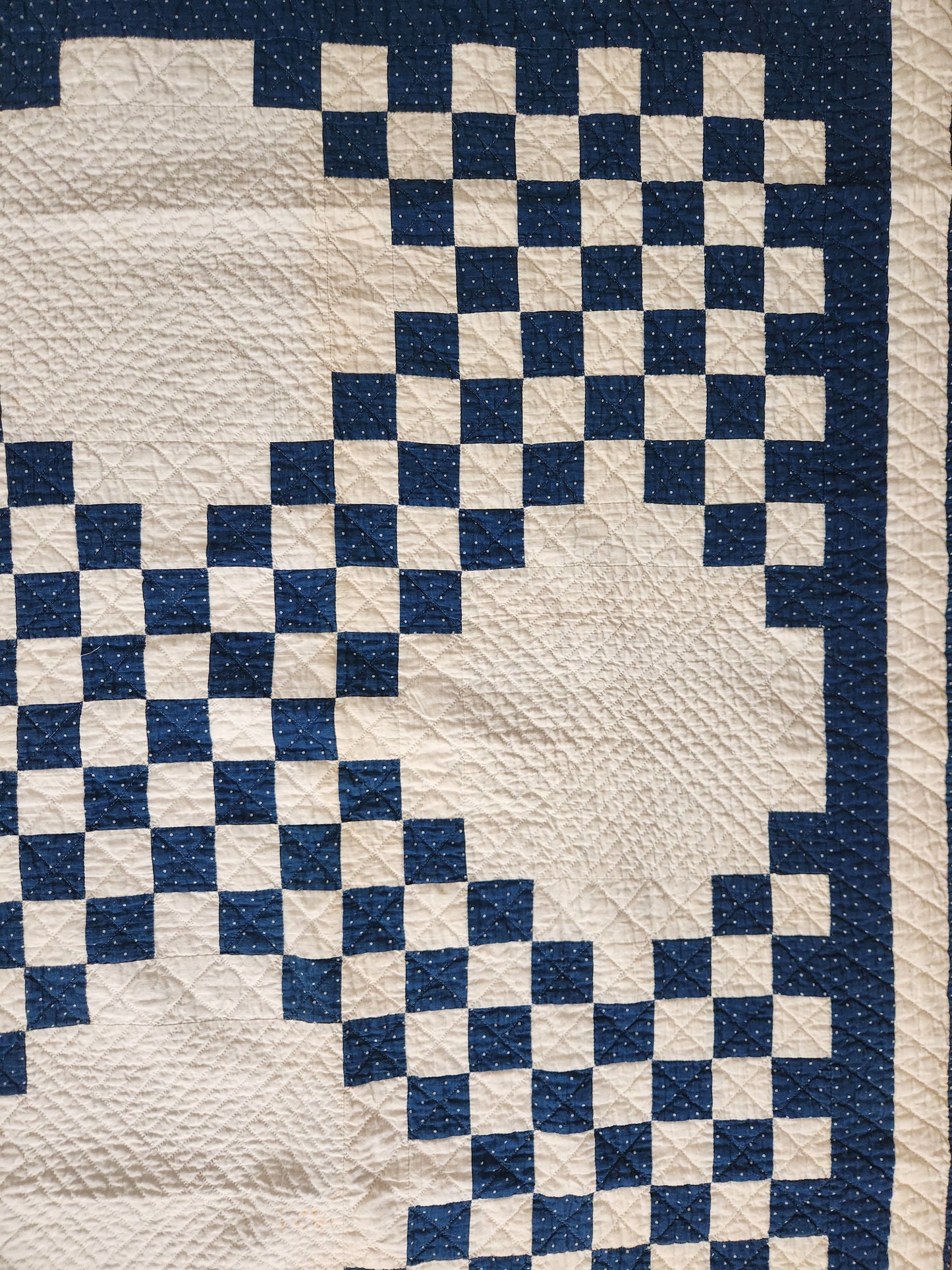 Antique Blue & White Triple Irish Chain Quilt c1900