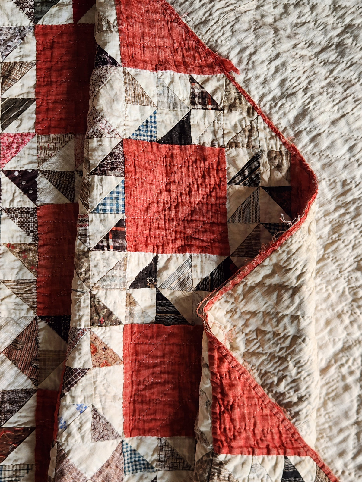 Antique Turkey Red Ocean Waves Quilt c1880