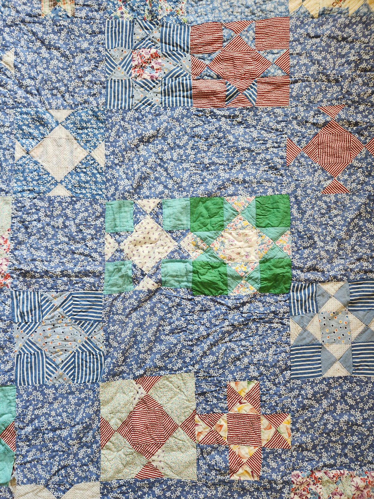 Hand Tied Double Sided Patchwork Quilt c1940