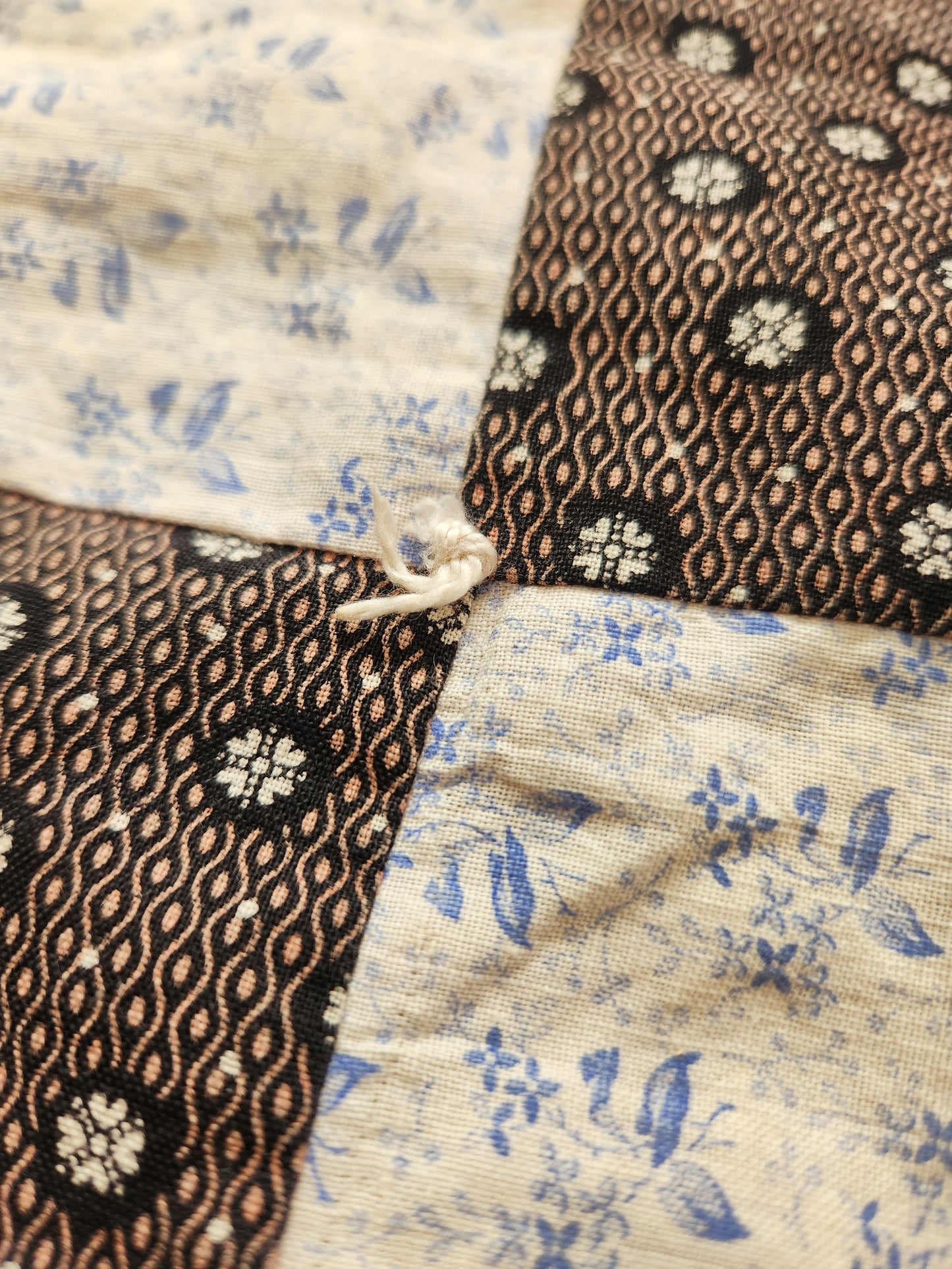 Vintage Four Patch Hand Tied Comforter Quilt c1930