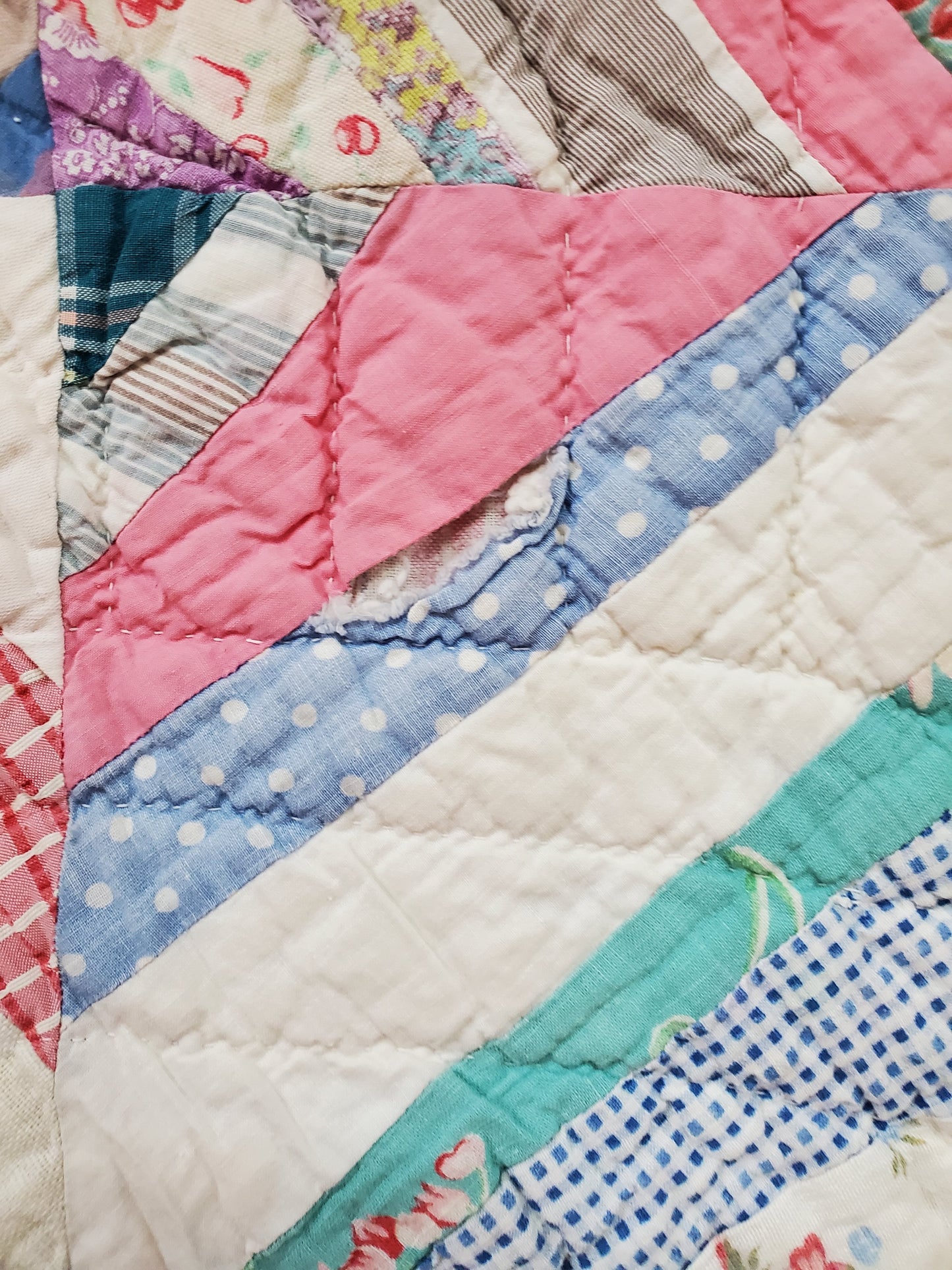 Vintage Feed Sack String Quilt, ca 1950