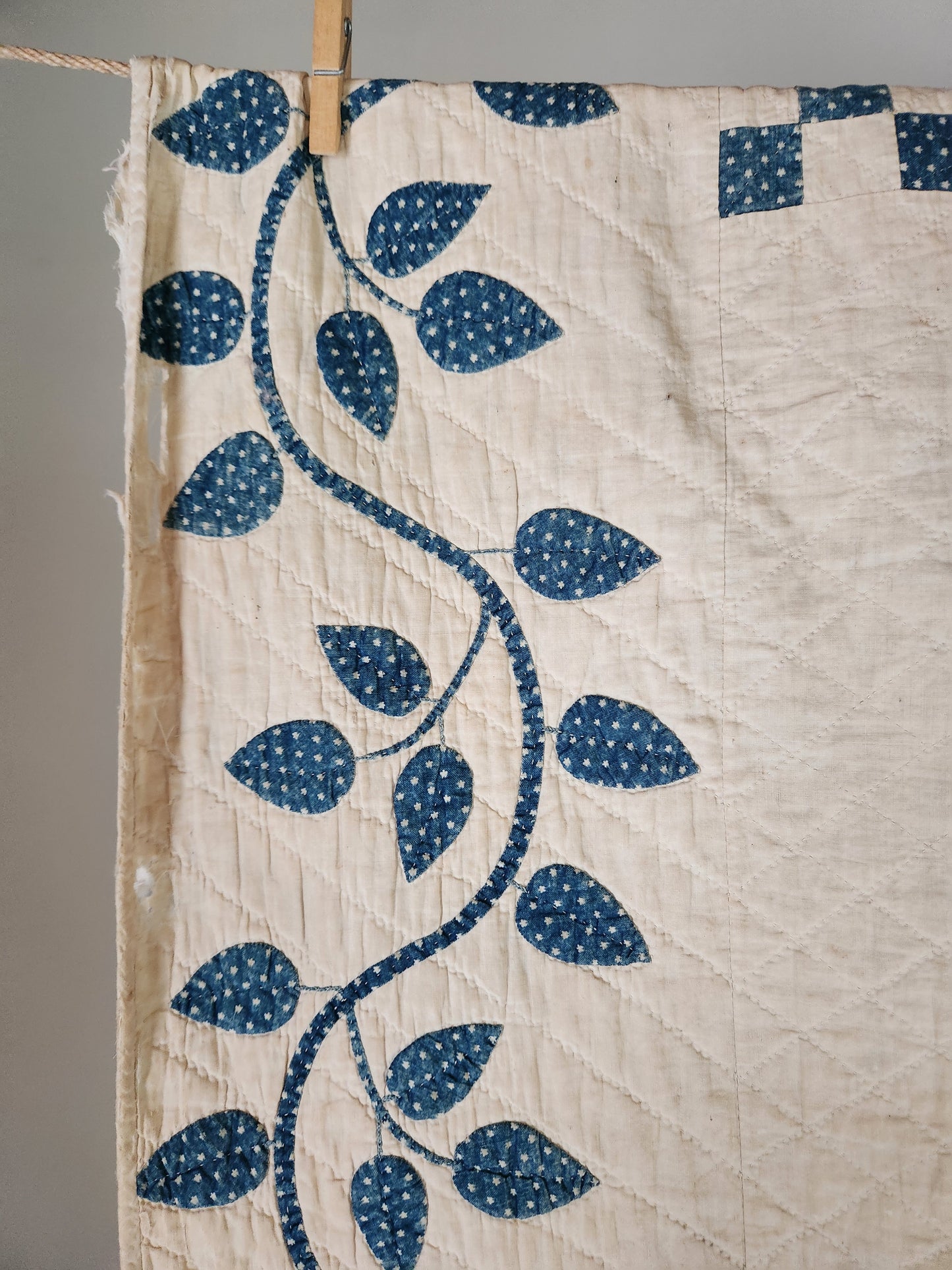 Blue and White 19th Century Antique Patchwork Quilt