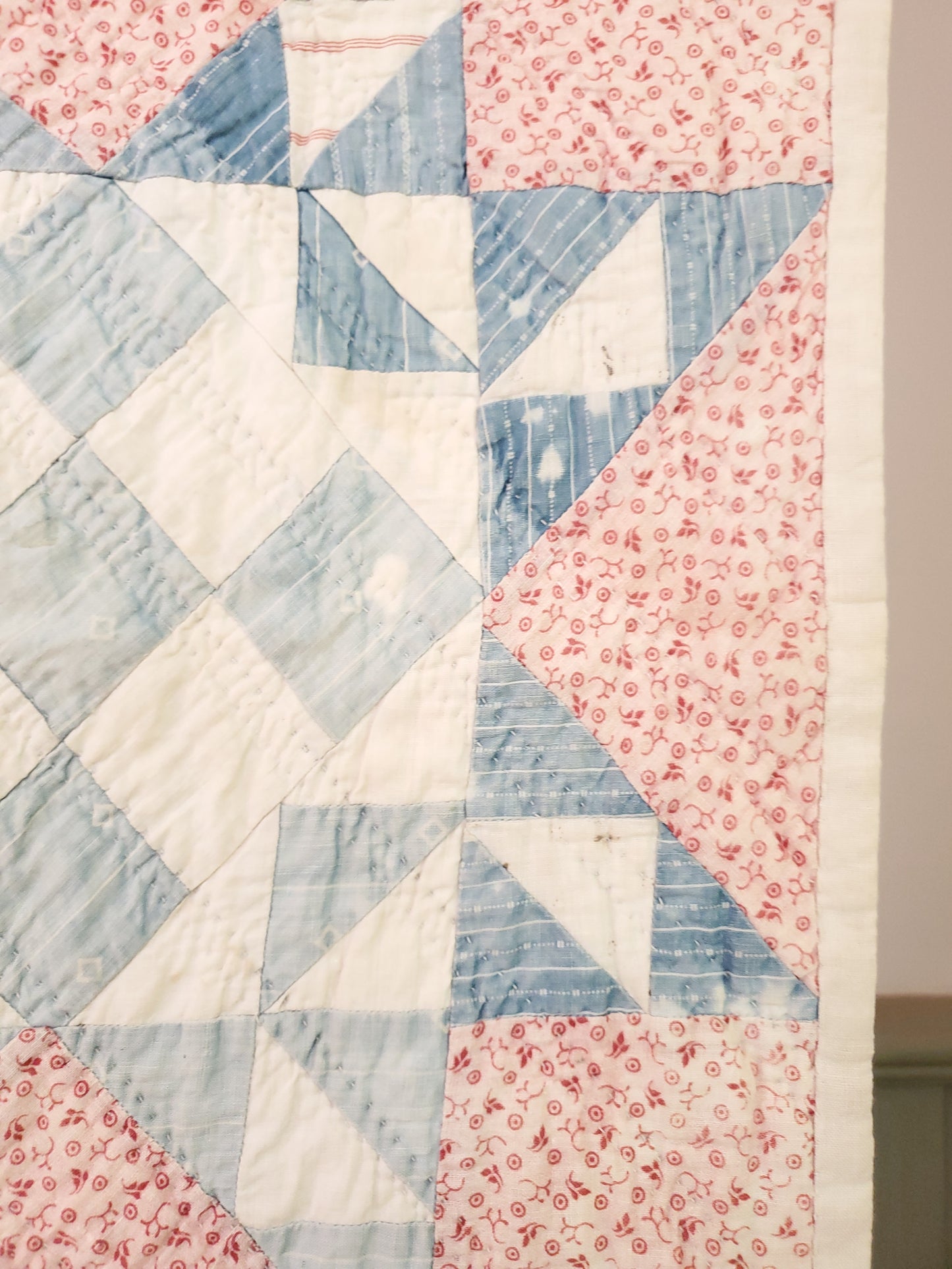 Antique Double Pink & Blues Quilt, ca 1900