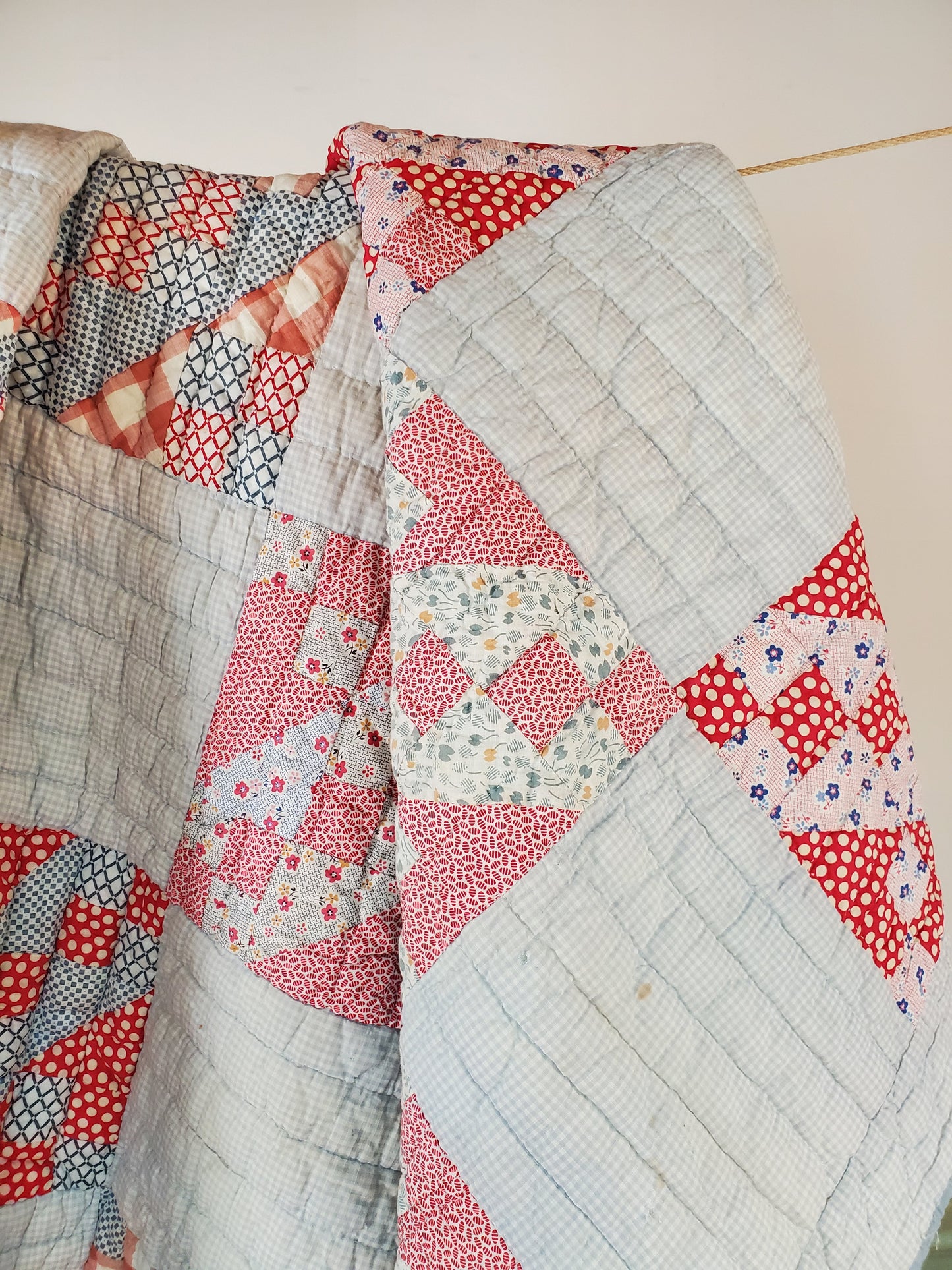 Red, White and Blue Gingham Vintage Quilt, ca 1930