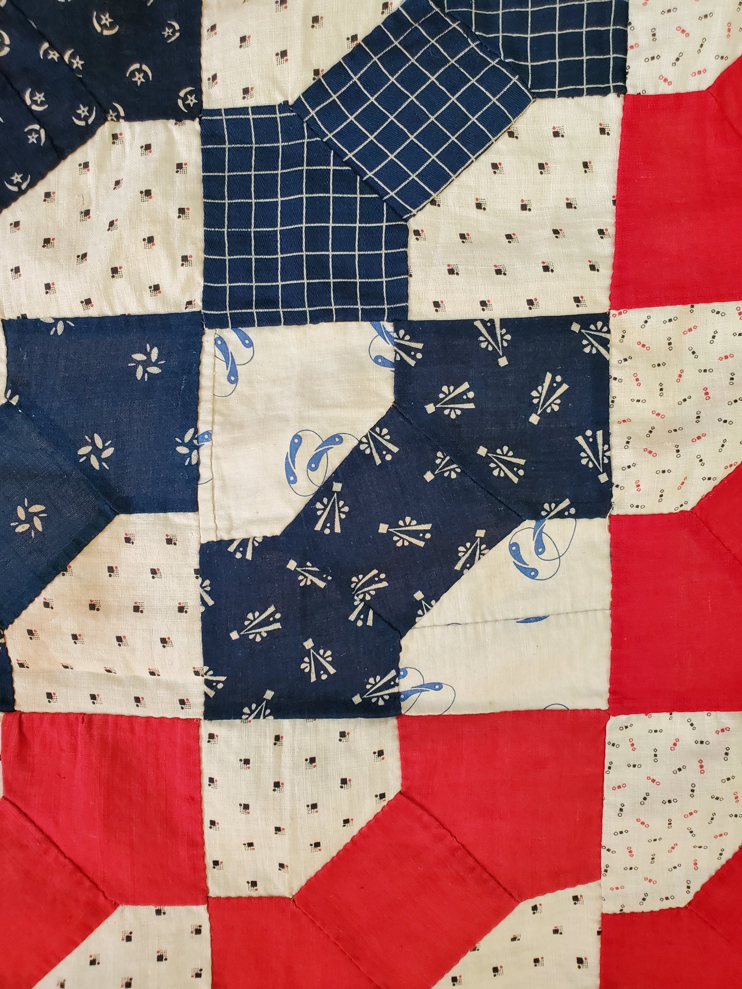 Antique Red White & Blue Quilt Top, ca 1900