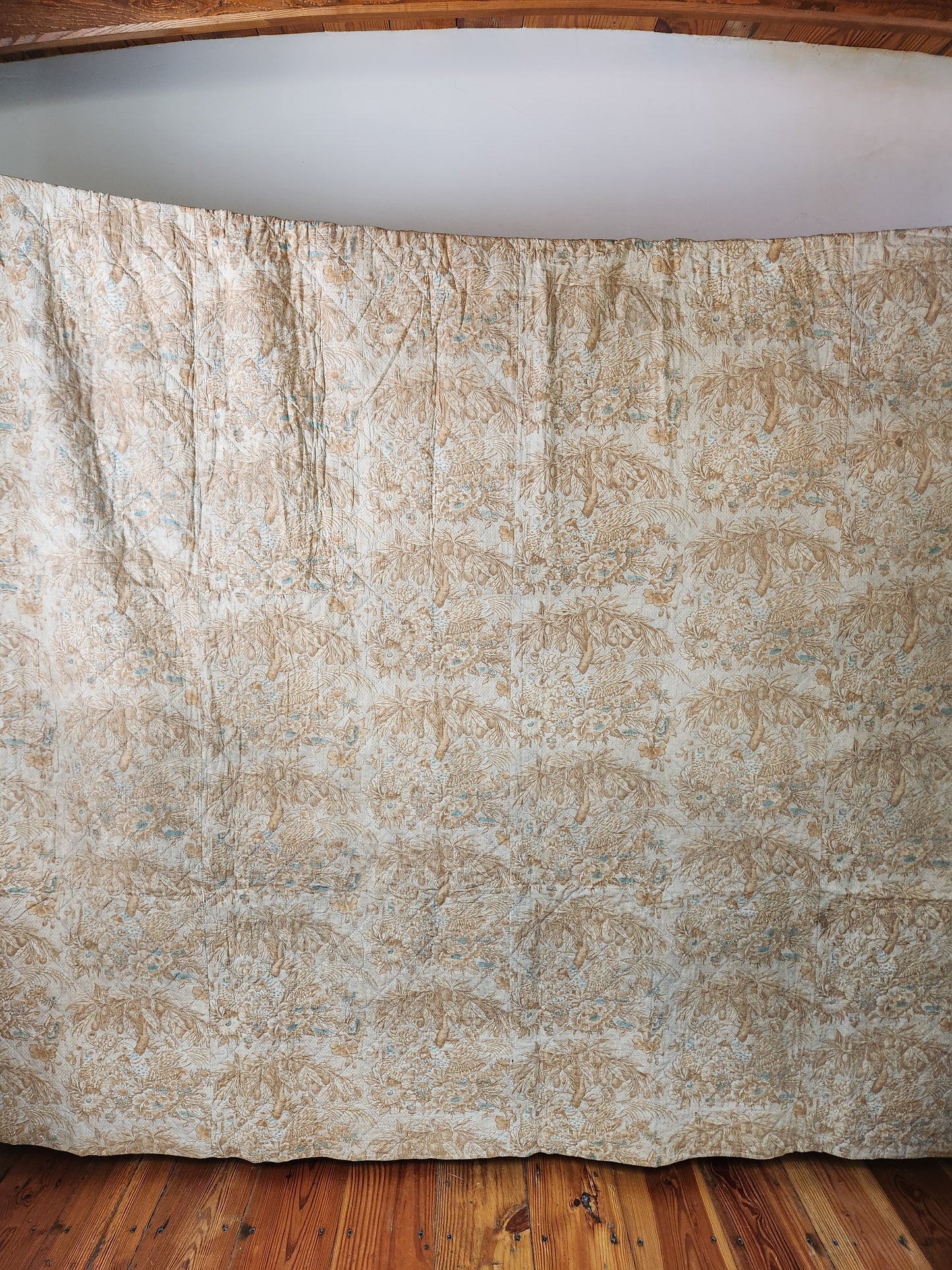 Antique Pheasants and Plum Tree Whole Cloth Chintz Quit