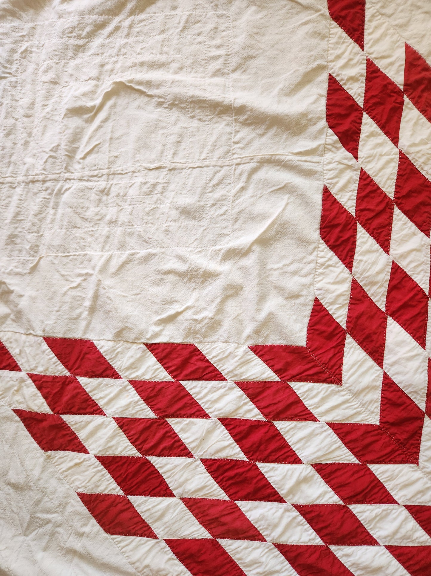 Antique Red and White Lone Star Quilted Coverlet c1900