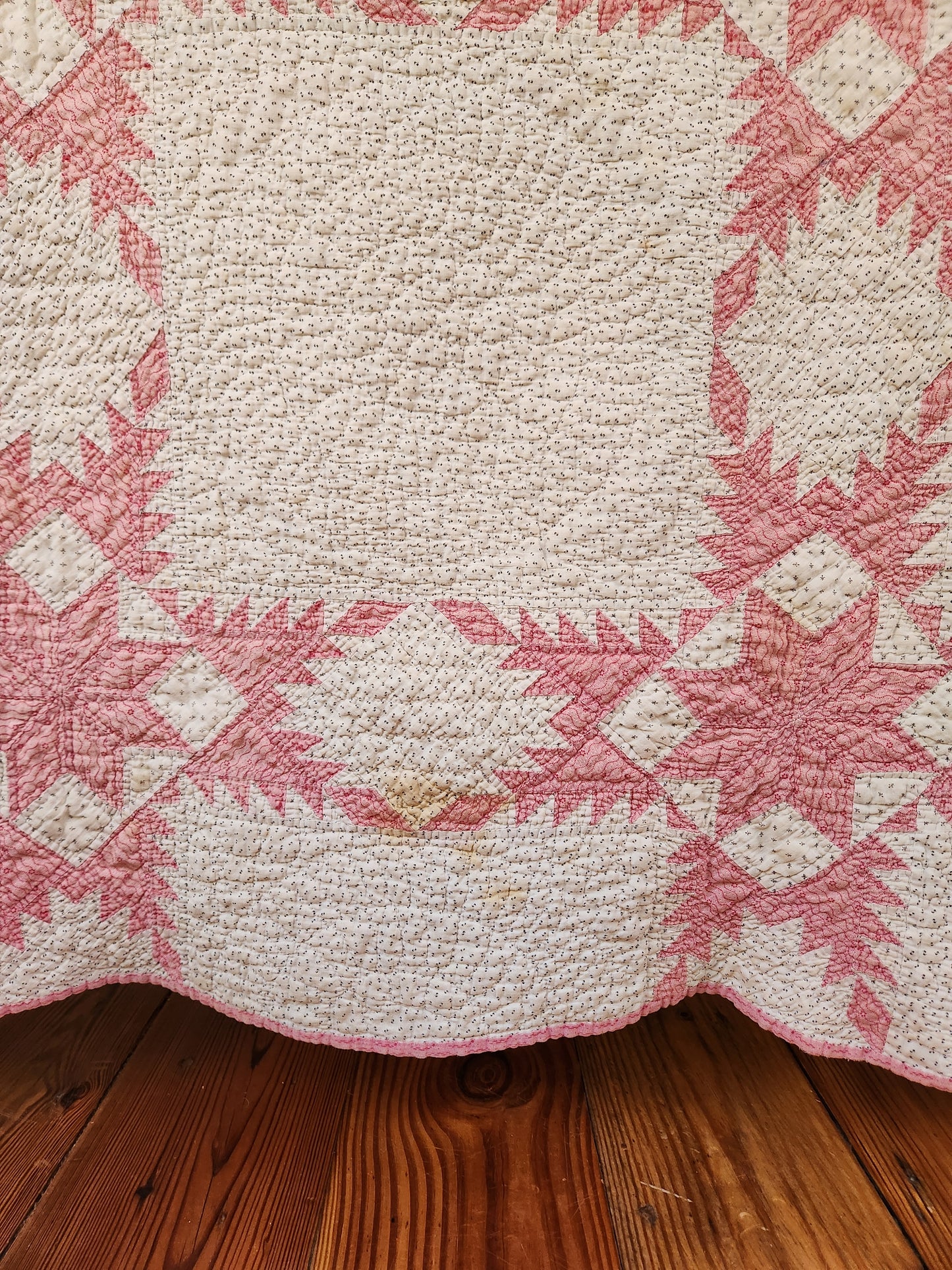 Antique Pink and White Feathered Star Quilt c1890